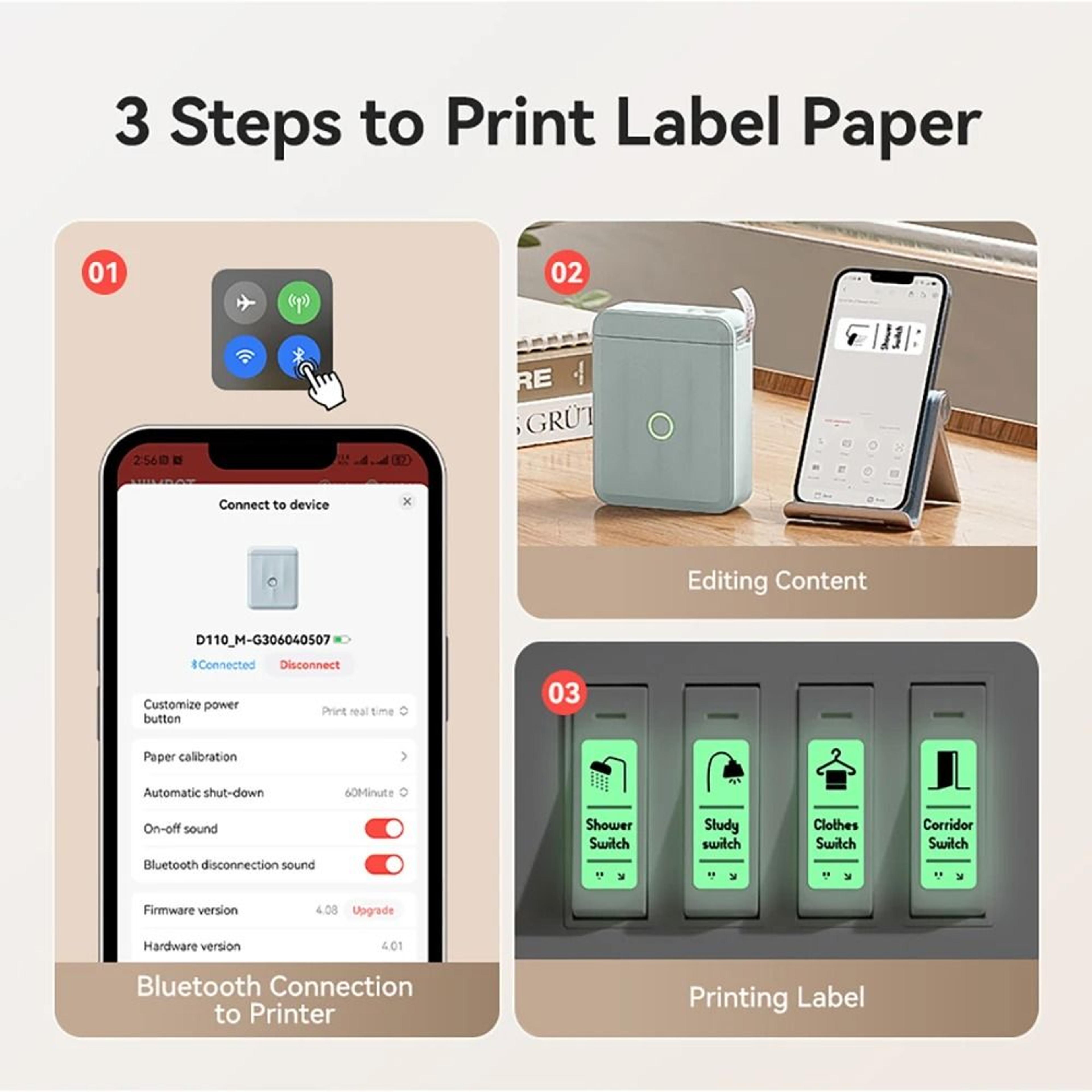 Mini Portable NIIMBOT D110 Wireless Thermal Label Printer  Inkless Sticker Maker For Home  Office 4