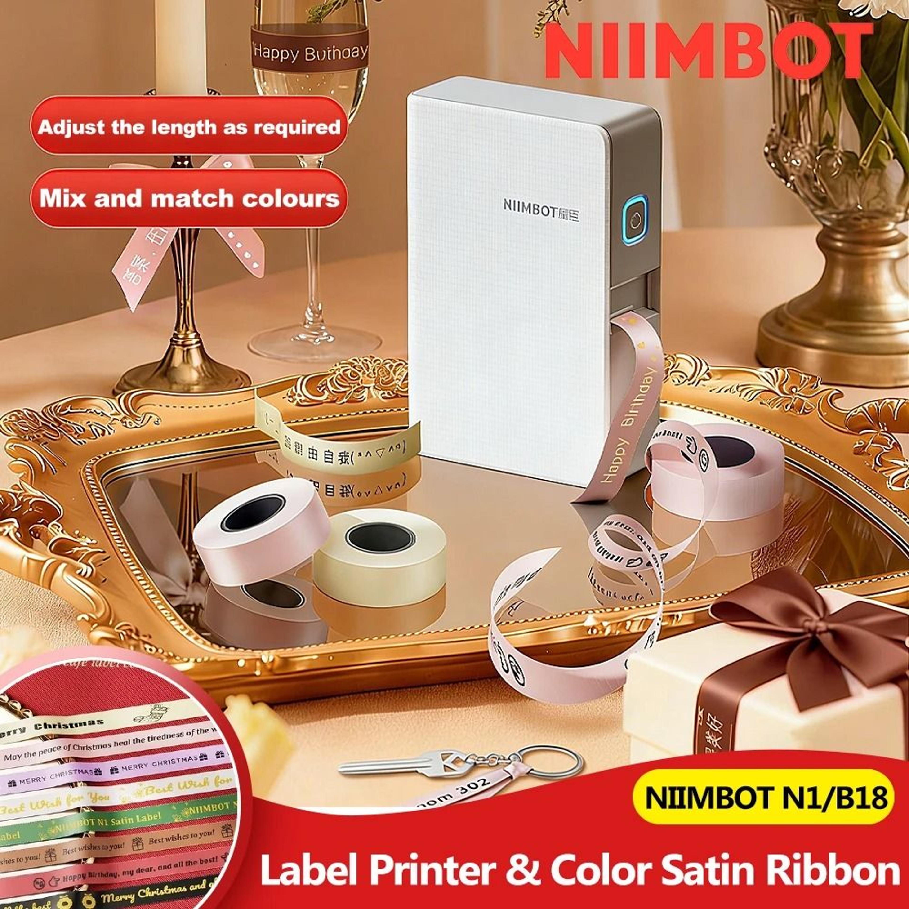 niimbot n1 & b18 satin ribbon thermal printer for gift wrap, diy wedding & christmas decor