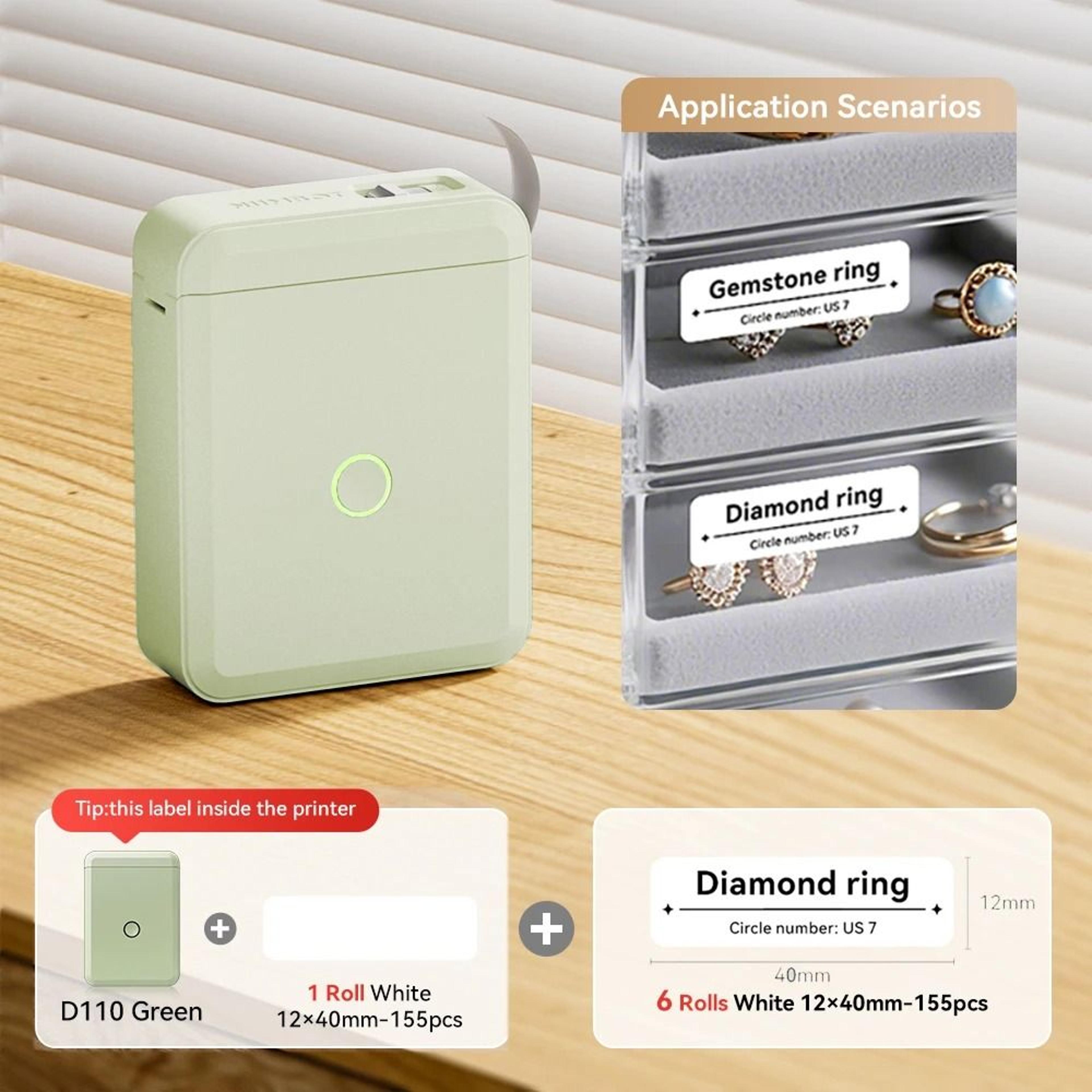 NIIMBOT D110 Mini Wireless Bluetooth Thermal Label Printer For Home Office Cables  Color Stickers 25