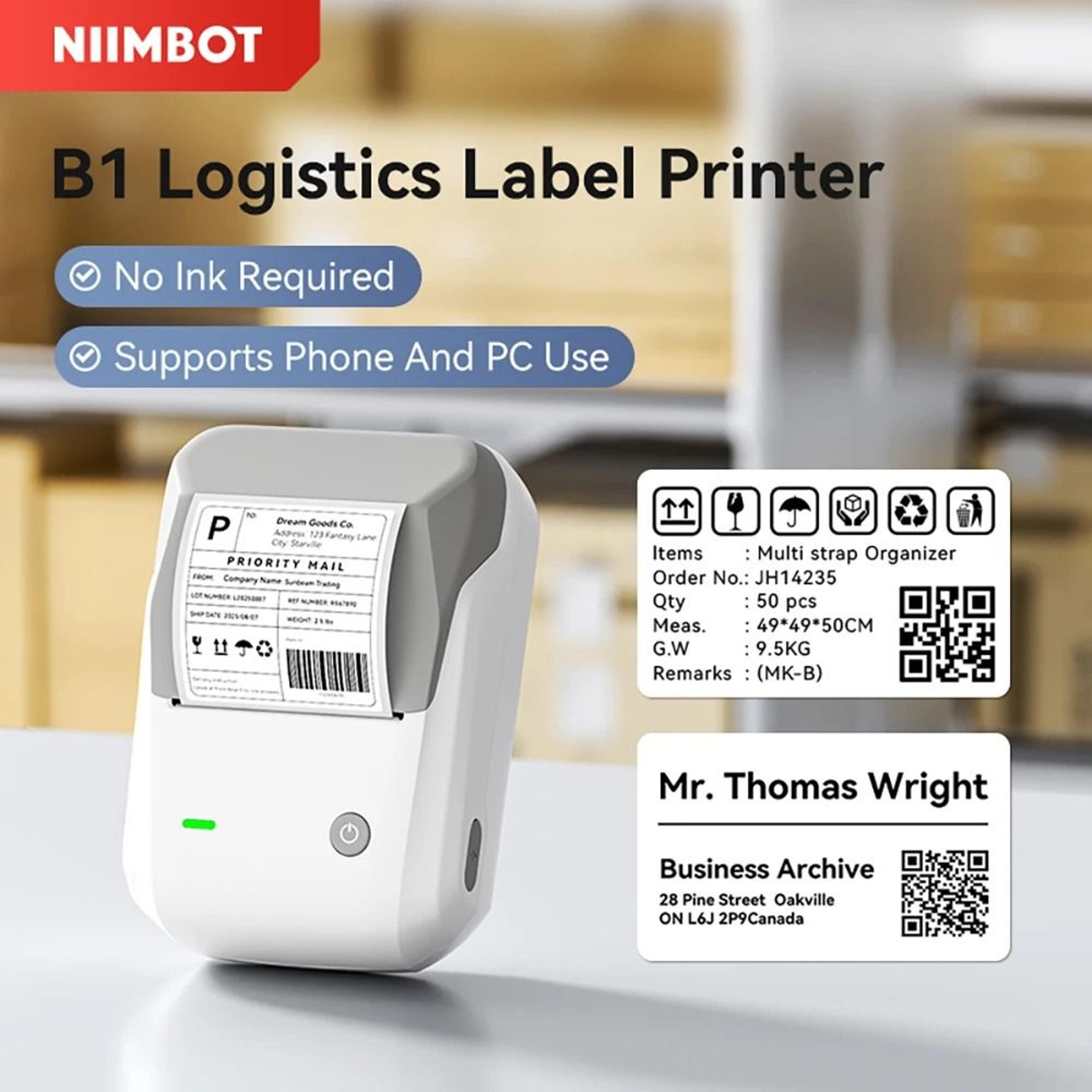 niimbot b1 wireless thermal label printer (20-50mm) inkless price & barcode tag machine for small business