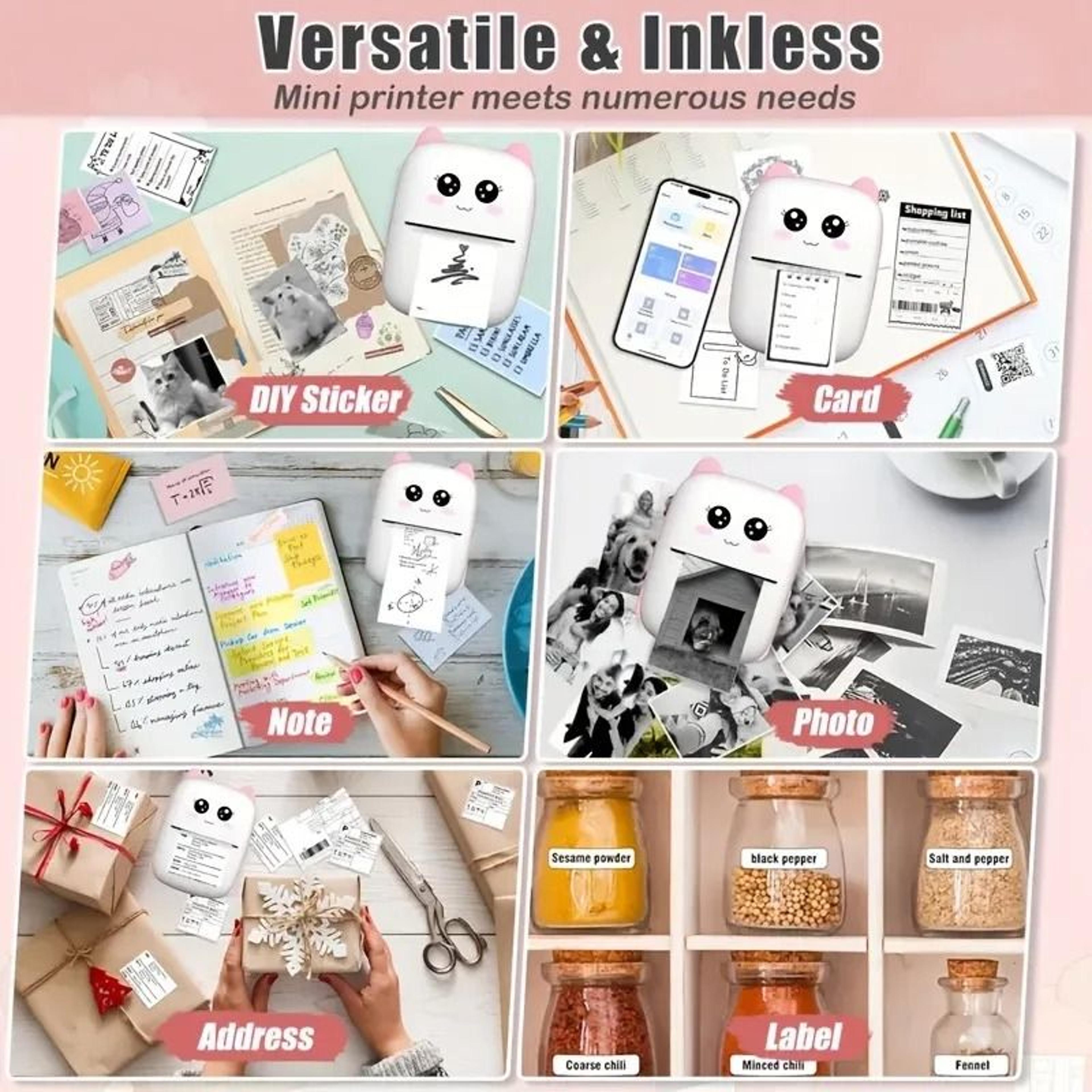 Portable Mini Thermal Printer HD Picture Label Receipt  Note Maker For Home  Office Gift 5