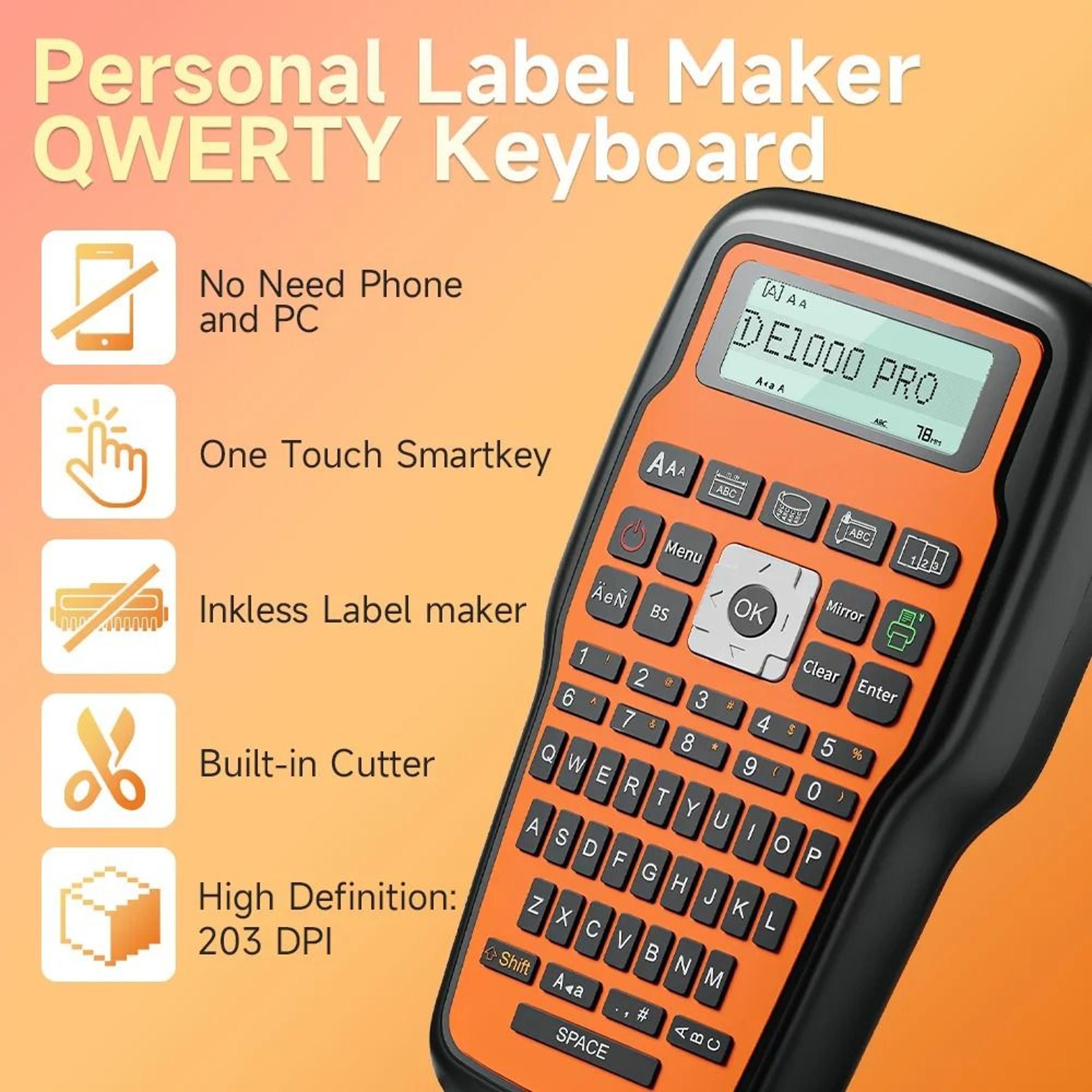 Industrial E1000 PRO Label Maker Printer Machine Keyboard Compatible With Brother TZe Tapes  Heat S 1