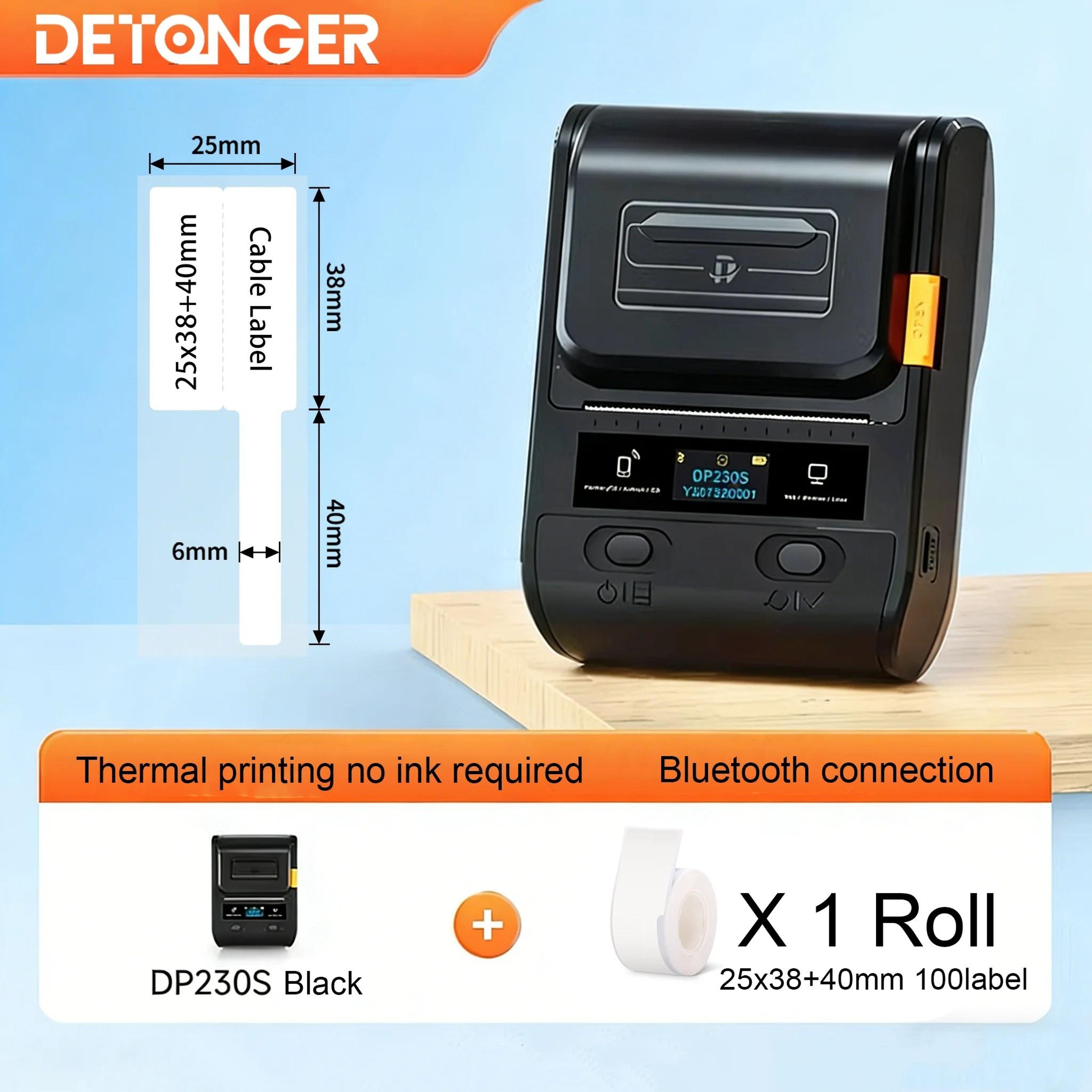 DETONGER DP230S 64mm Portable Smart Thermal Label Printer Wireless Bluetooth Barcode QR Code Cable  9