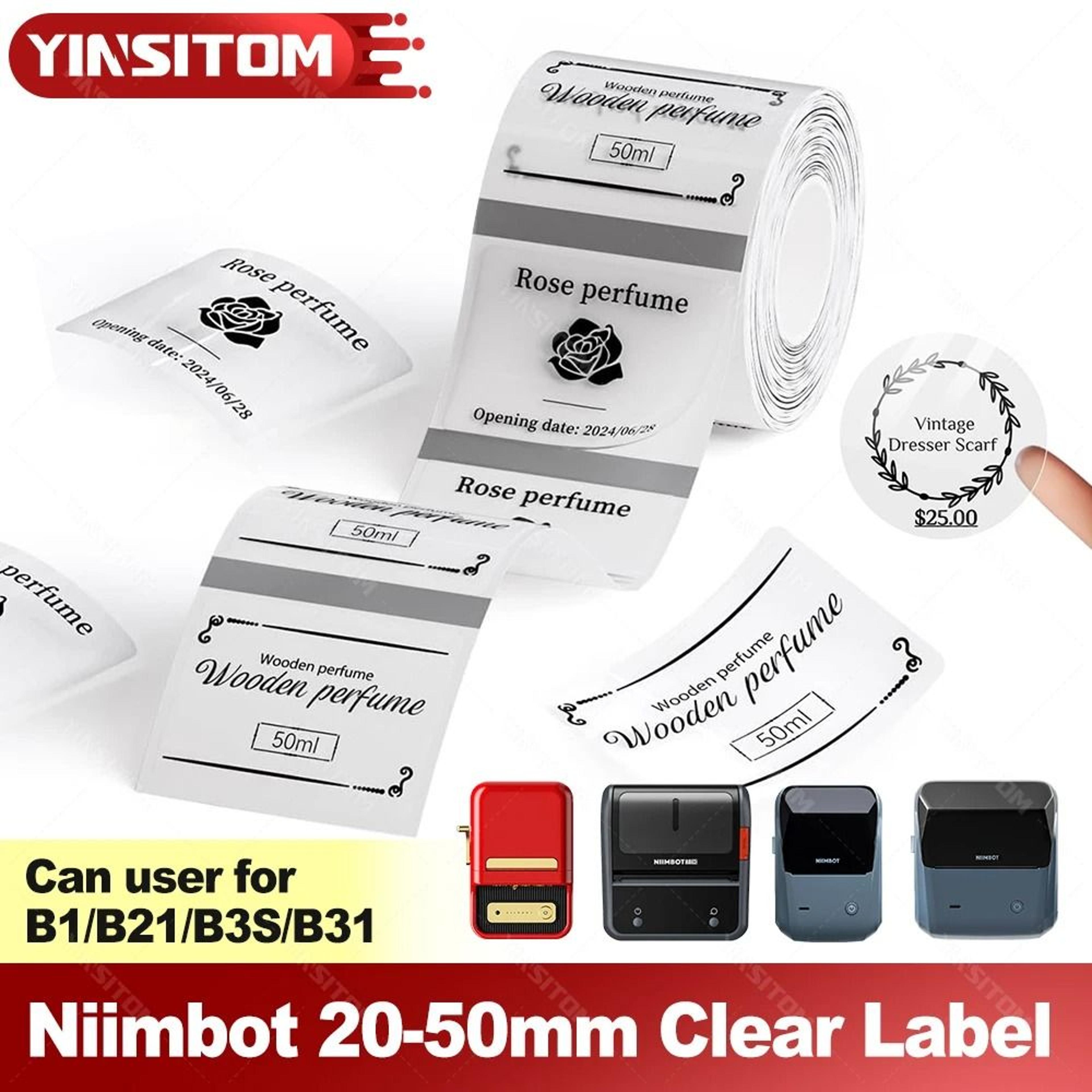 niimbot transparent self-adhesive thermal label rolls 30mm-50mm for niimbot b1, b21s, b21pro, b3s & b203 printers