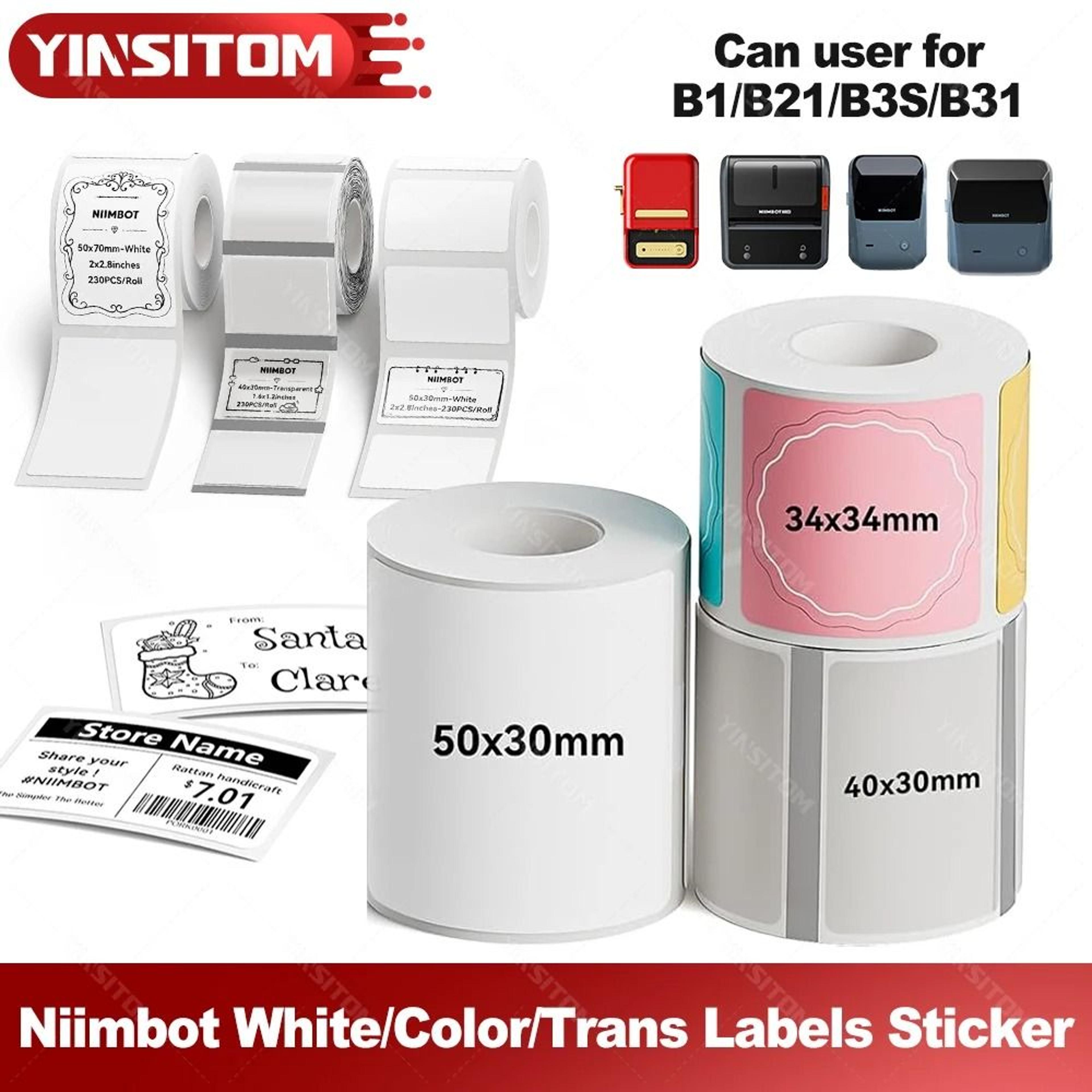 30-50mm thermal label sticker paper rolls white clear color for niimbot b1 b21 b21s b21pro printers