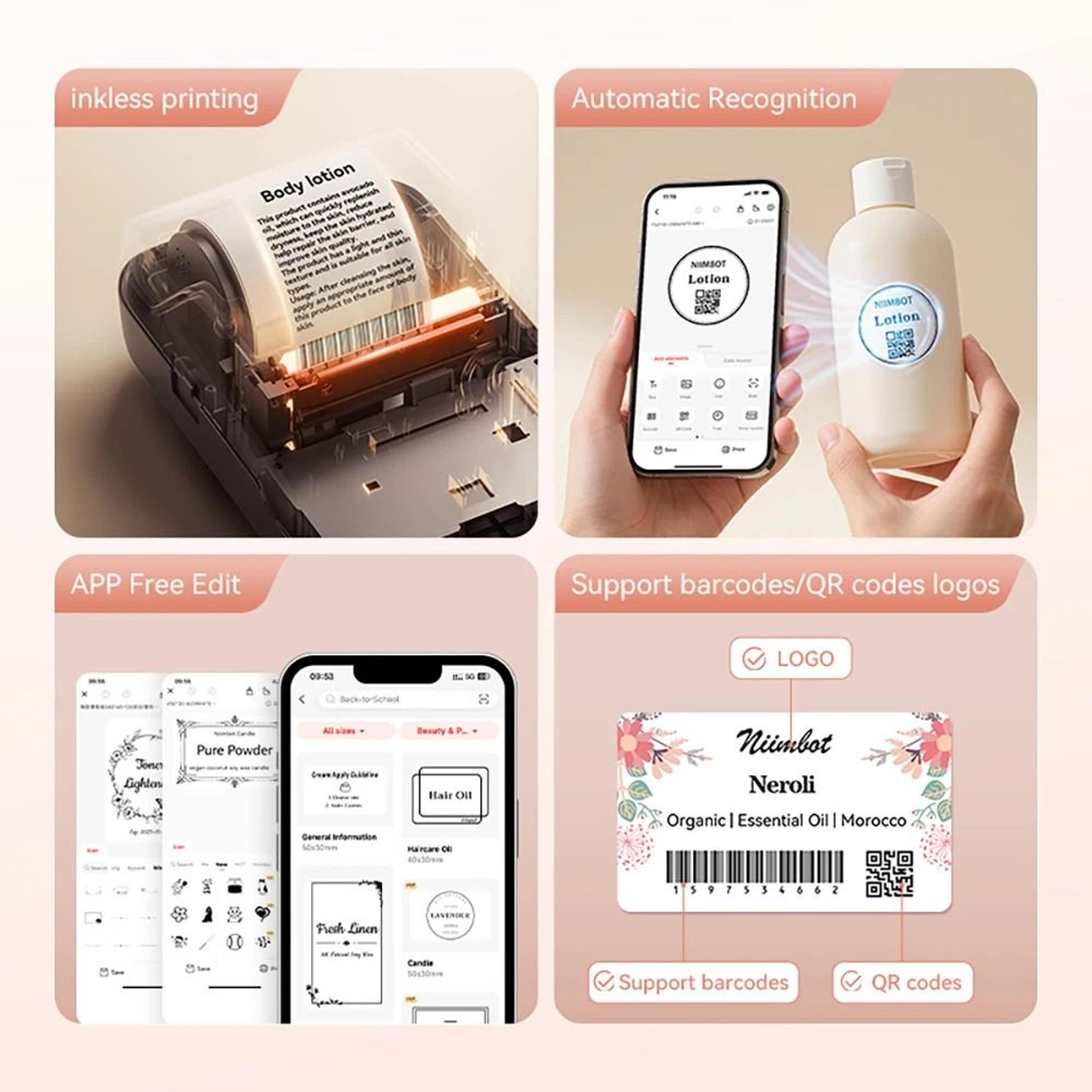 NIIMBOT B1 Portable Thermal Label Printer Wireless Bluetooth Pocket Sticker Maker For Cosmetics  Ho 2
