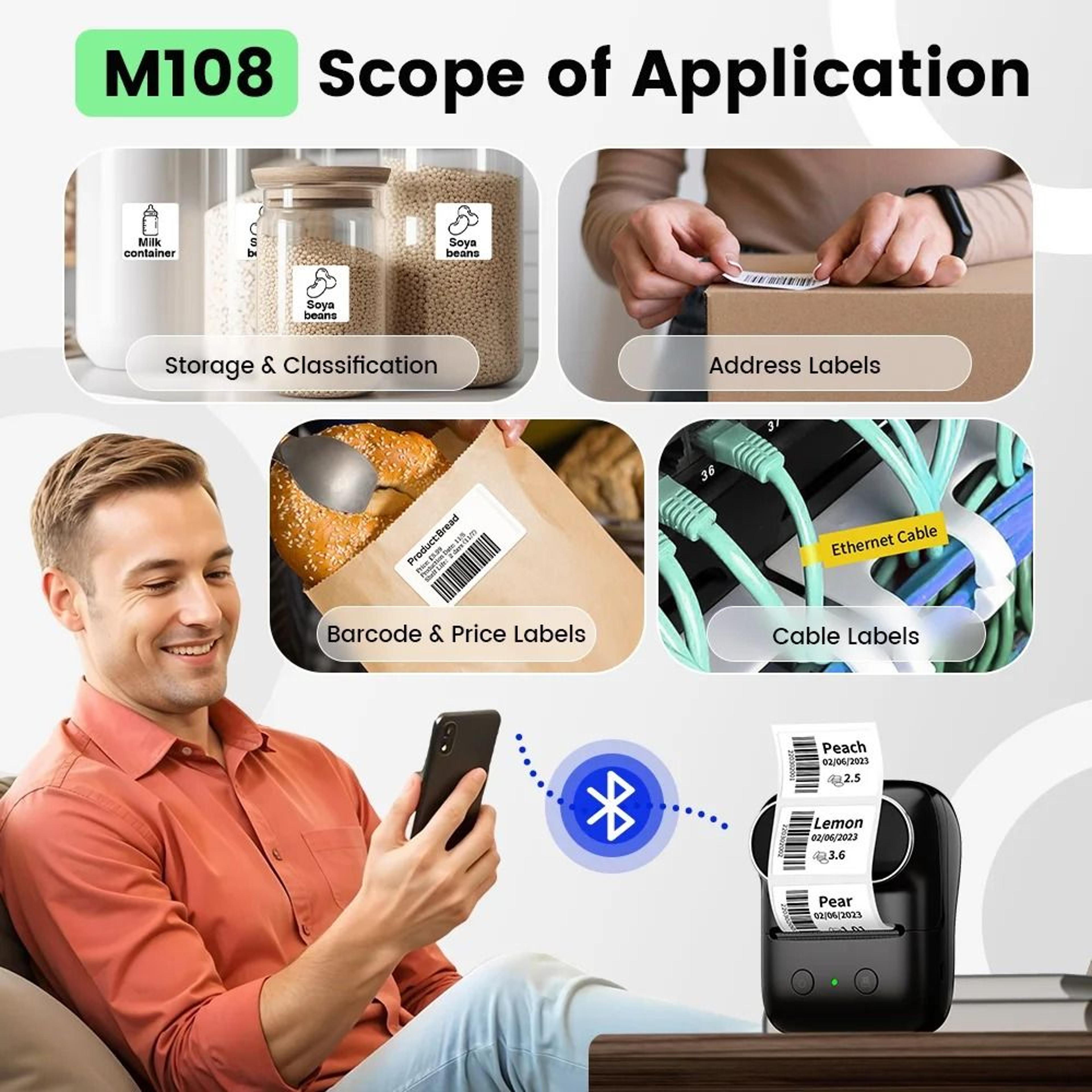 Phomemo M108 Bluetooth Thermal Label Maker Portable 2Inch Barcode Printer For Small Business  Offic 5
