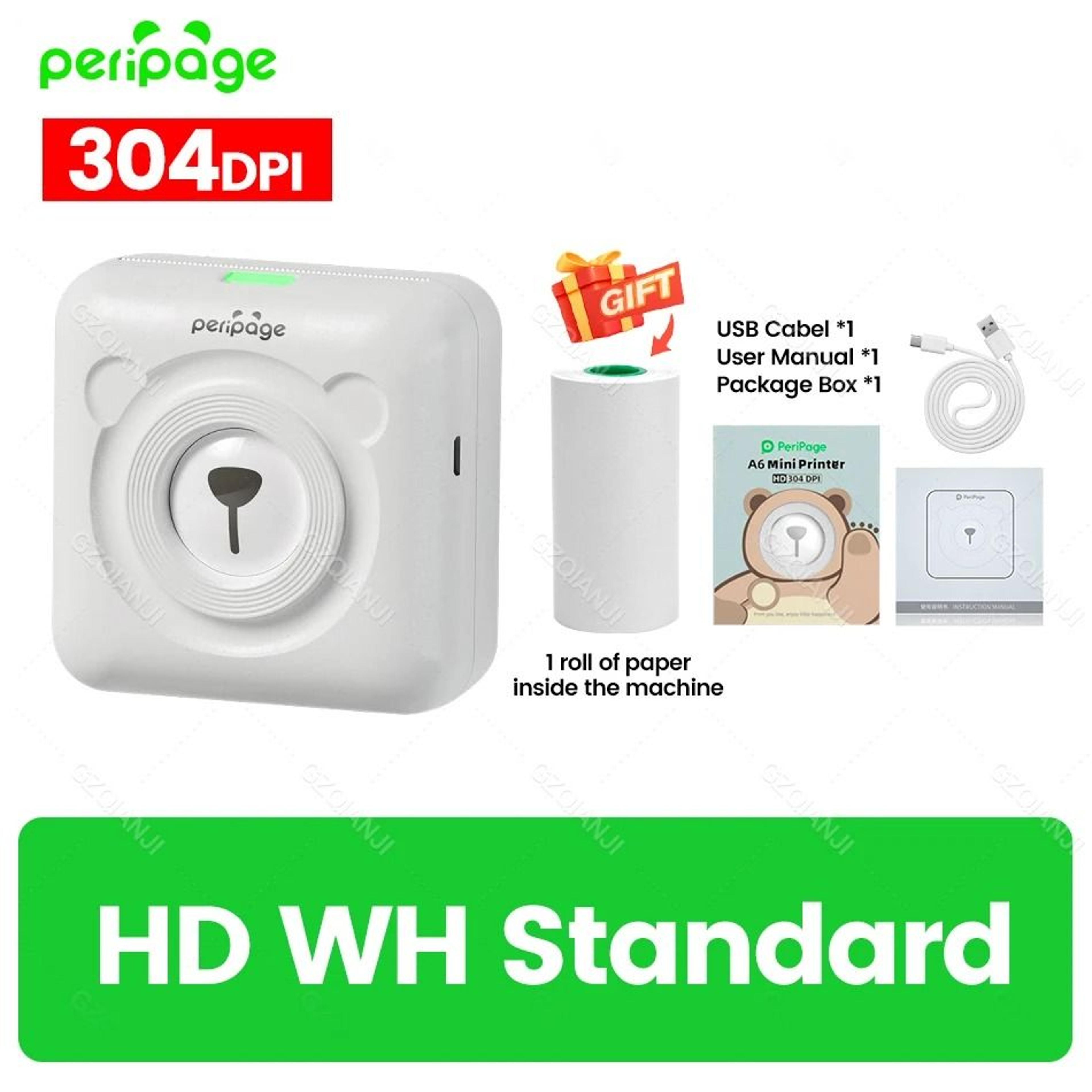 PeriPage A6 304DPI HD Mini Photo Printer Portable Bluetooth Wireless Sticker Label Maker 6