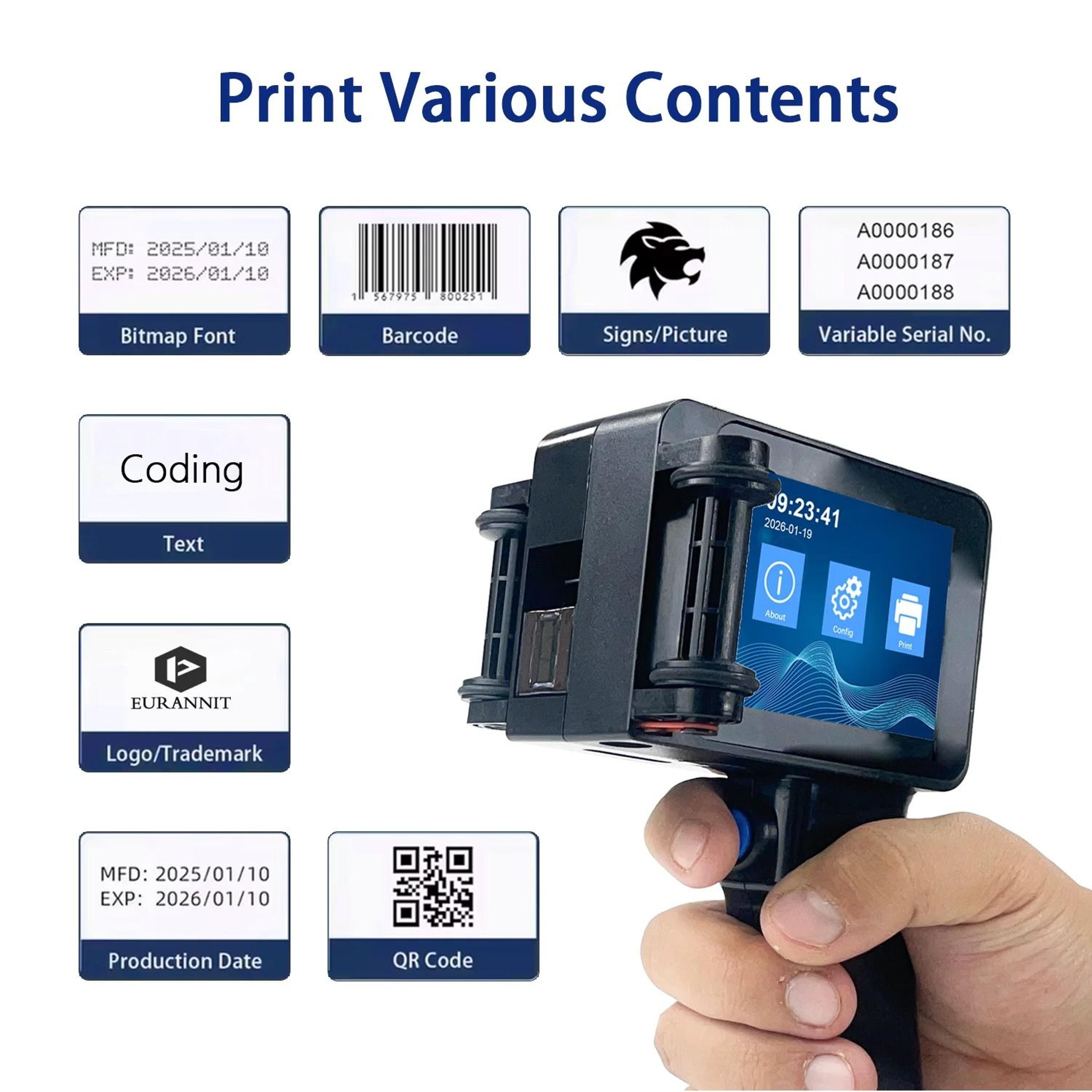 EURANNIT E14 Portable Handheld Inkjet Printer NonEncrypted Mini Coding Machine For QR Barcode Text  3