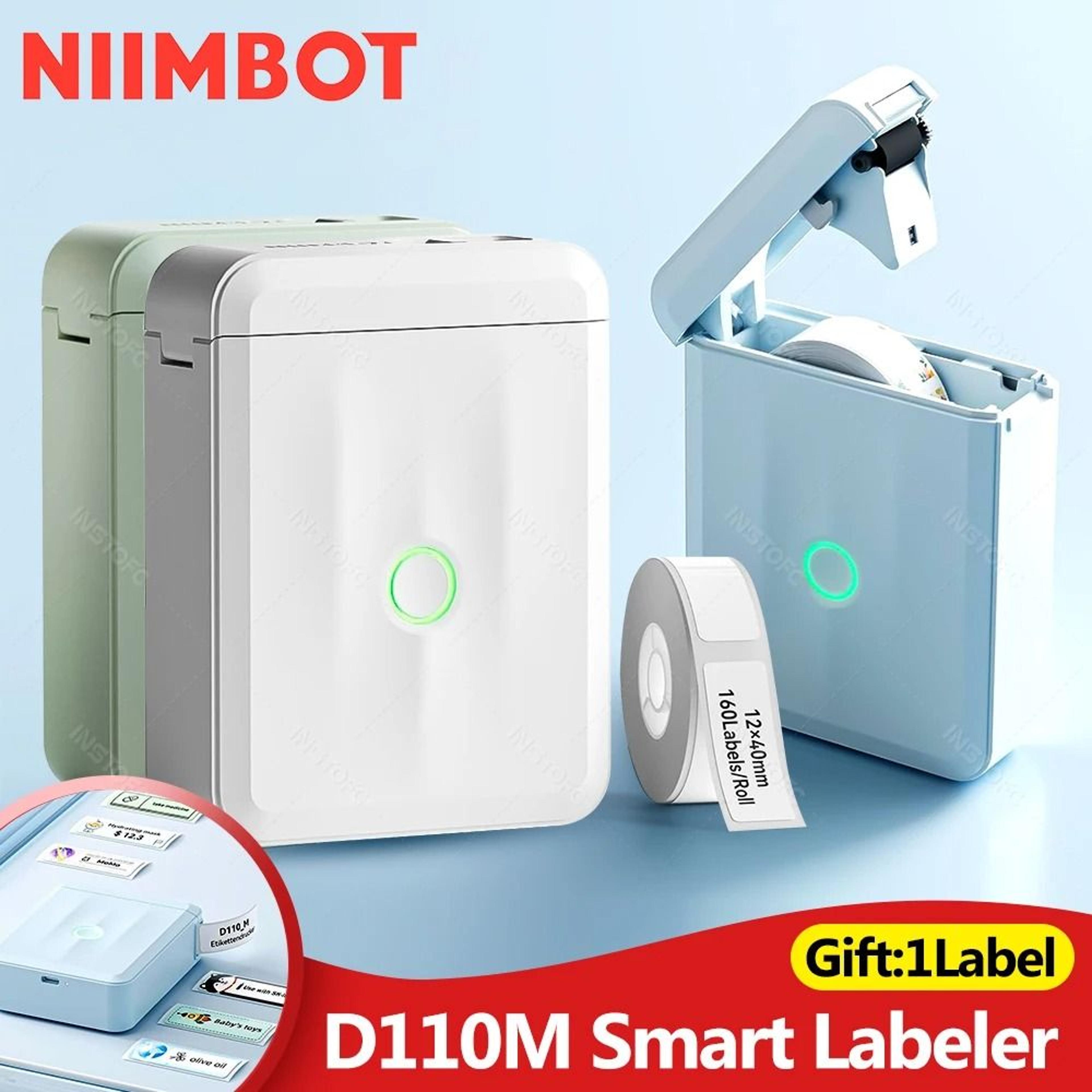 niimbot d110m upgraded mini portable bluetooth thermal label printer with tape for office, home & school