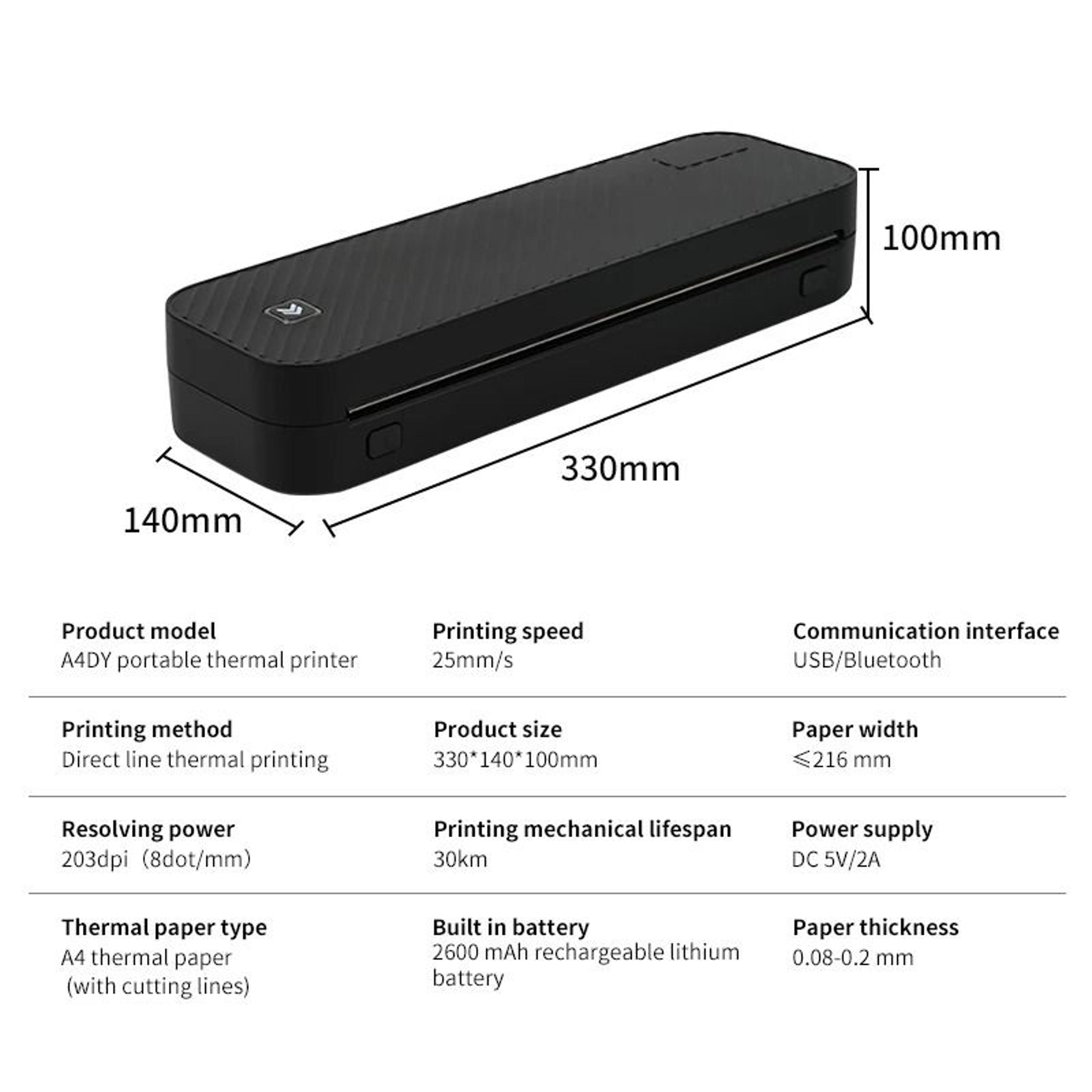Inkless Portable A4 Thermal Printer Bluetooth Wireless Document Printer For PDF Excel  Word 2