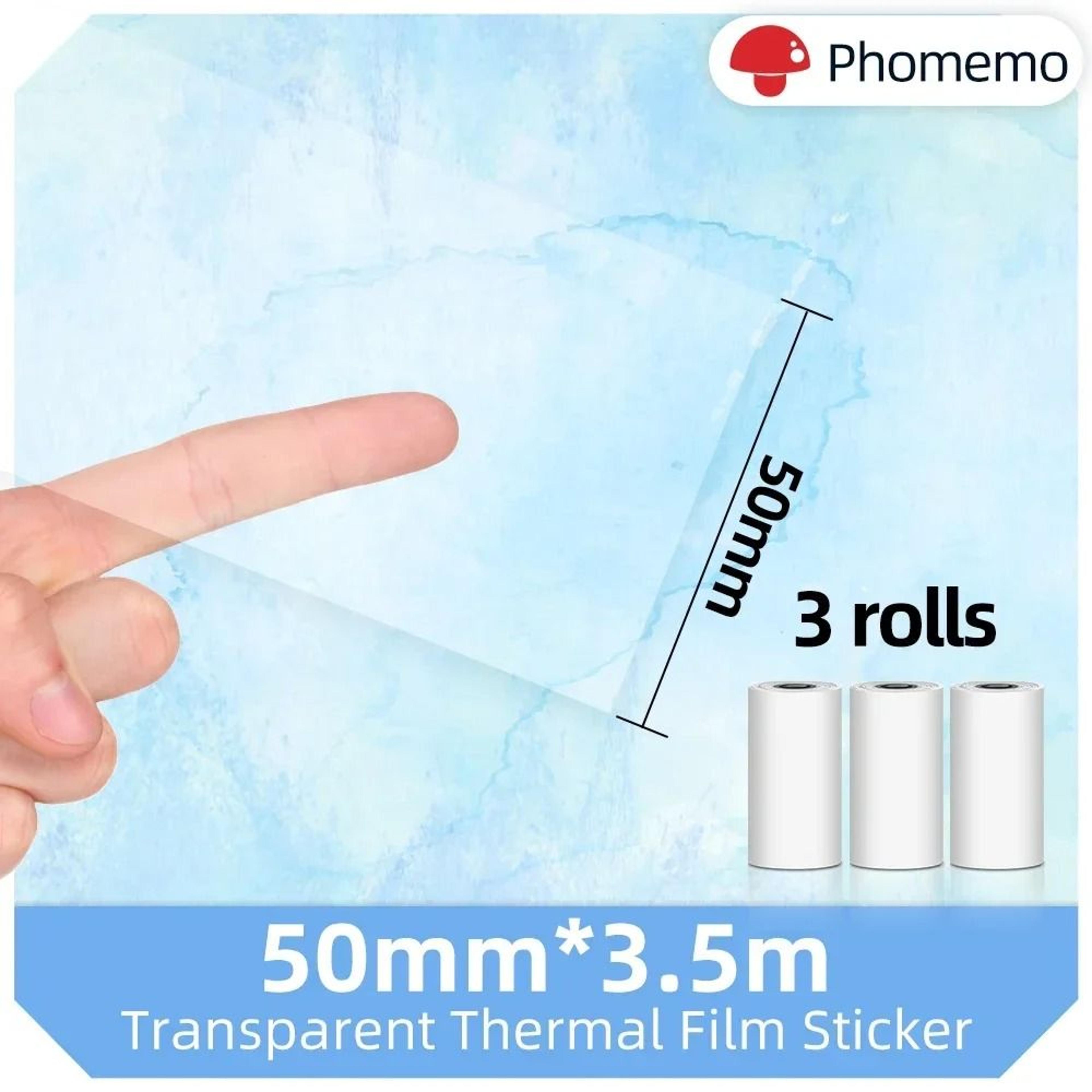 Official Phomemo 3 Rolls 50mm X 35m Transparent SelfAdhesive Thermal Paper BPAFree Sticker Set 7