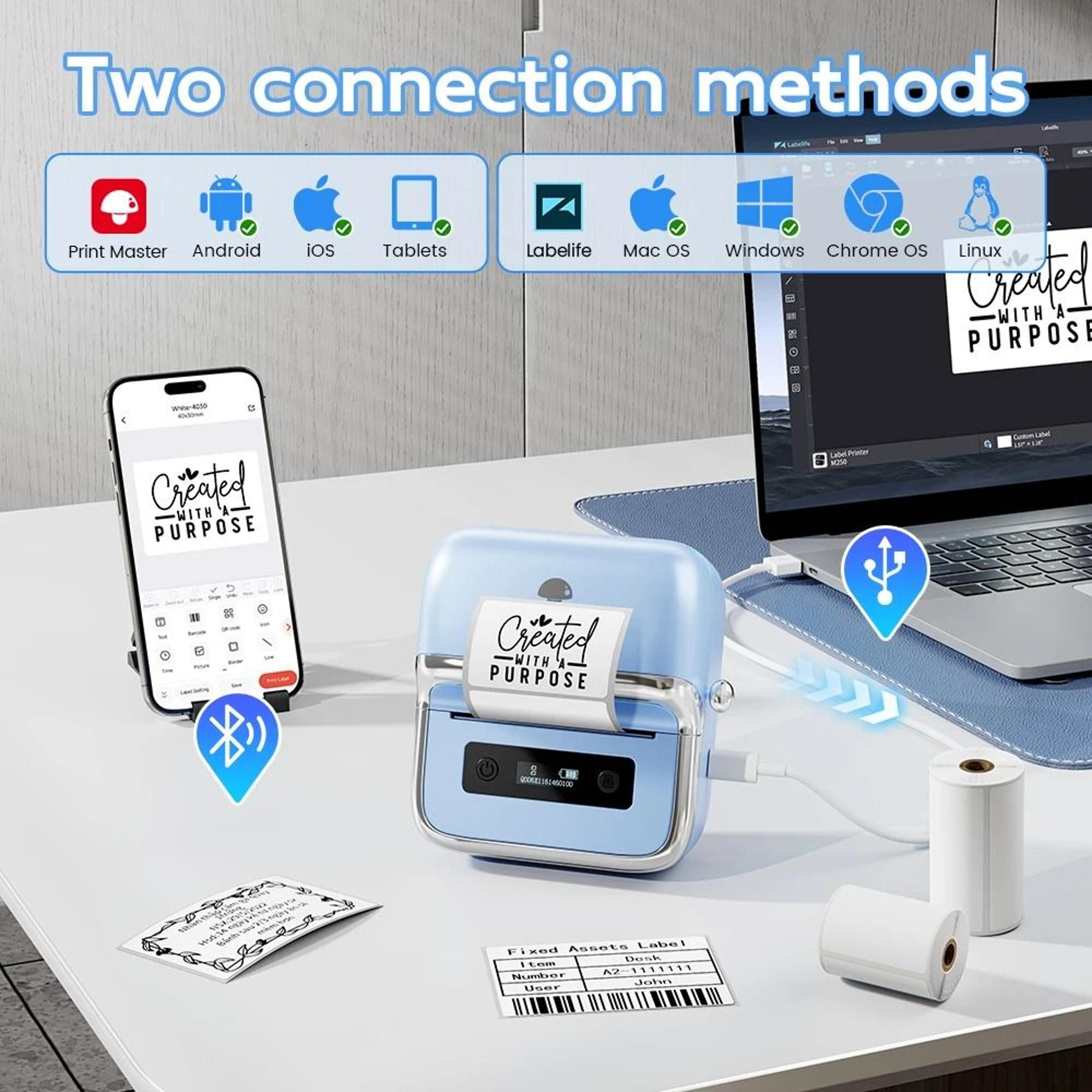 phomemo m250 wireless bluetooth thermal label printer for diy notebooks & price tags