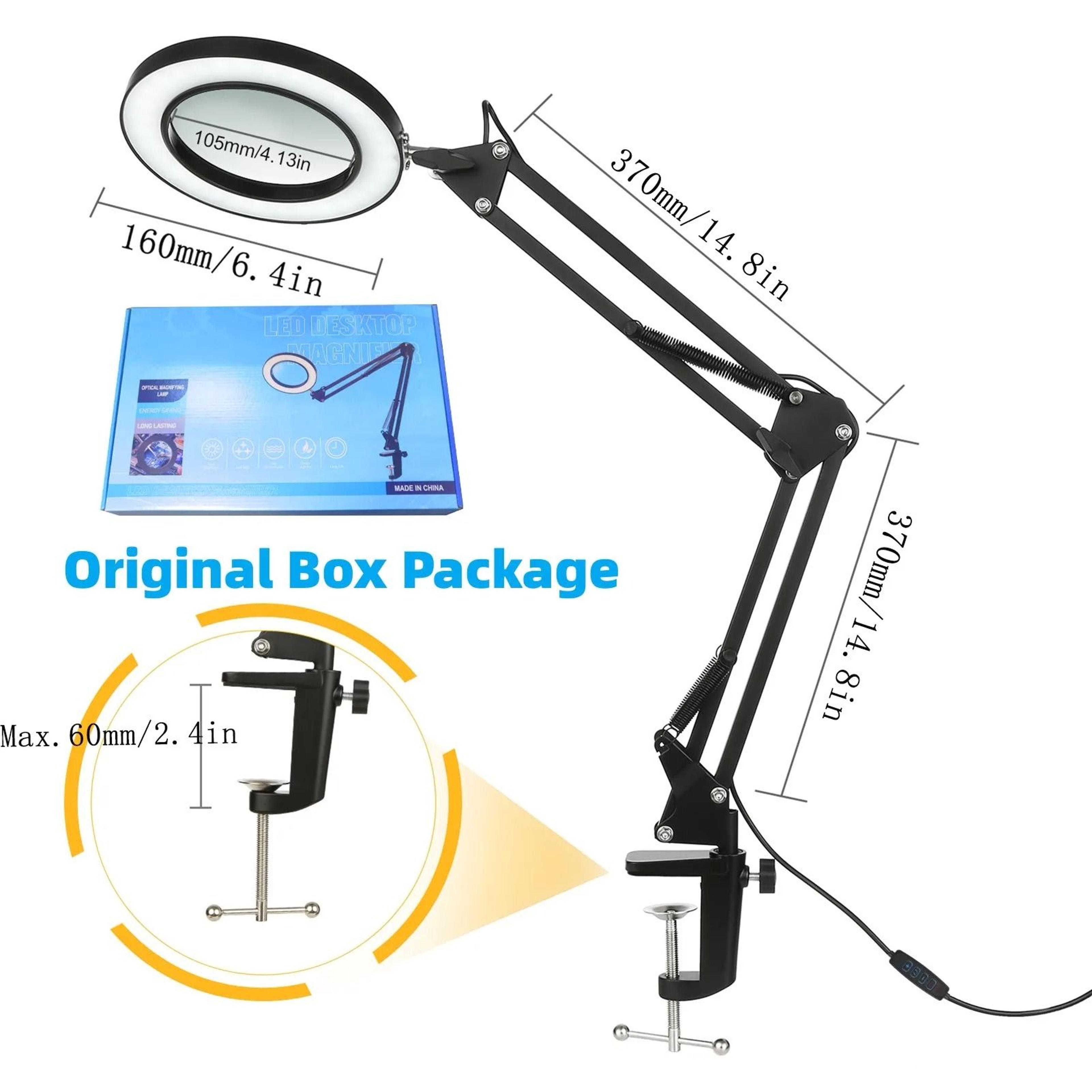10X Illuminated LED Magnifier Desk Lamp USB 3 Color Modes Magnifying Glass With Clamp 7