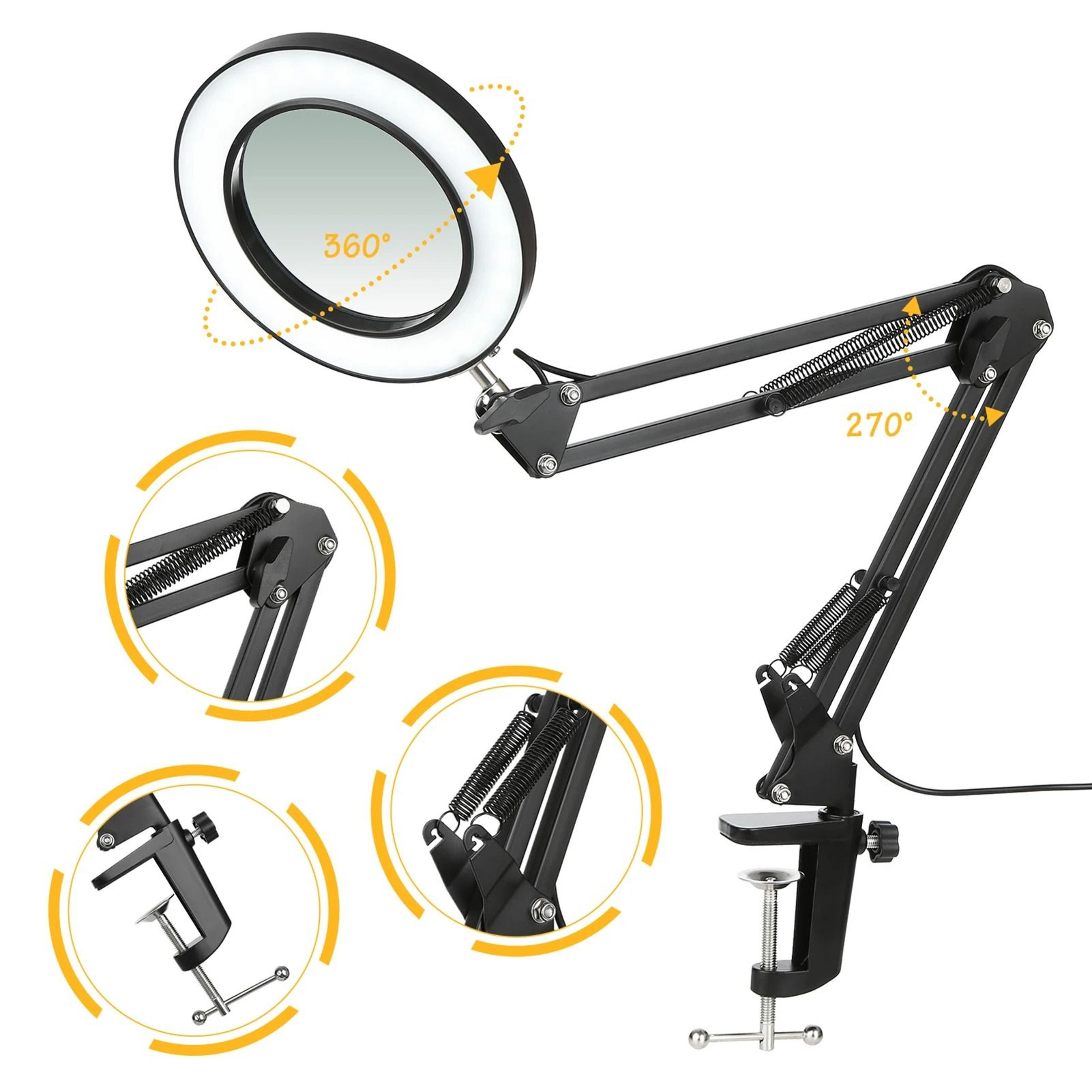 10X Illuminated LED Magnifier Desk Lamp USB 3 Color Modes Magnifying Glass With Clamp 2