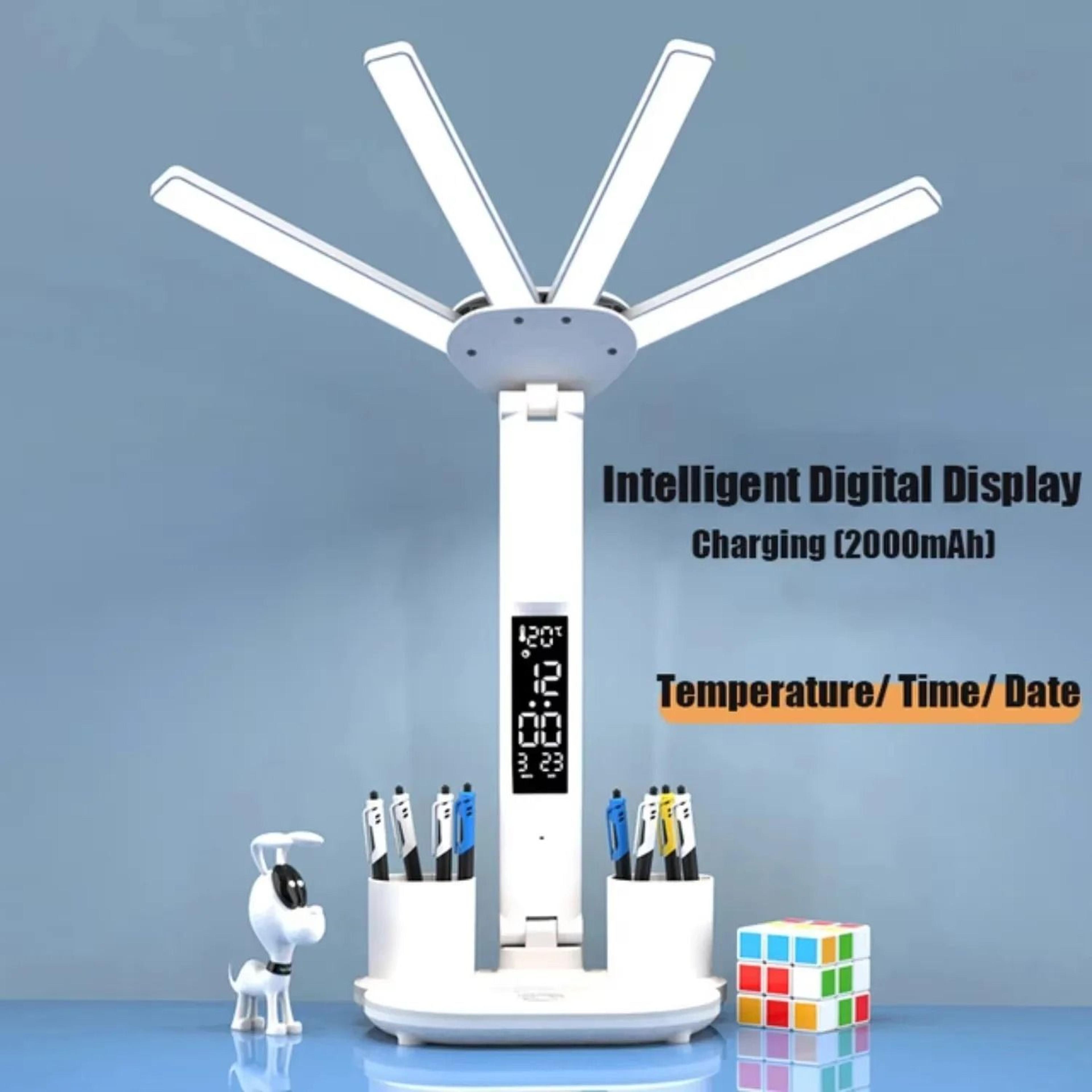 Multifunction 4Headed Folding LED Desk Lamp With Cooling Fan  Digital Clock Display 10