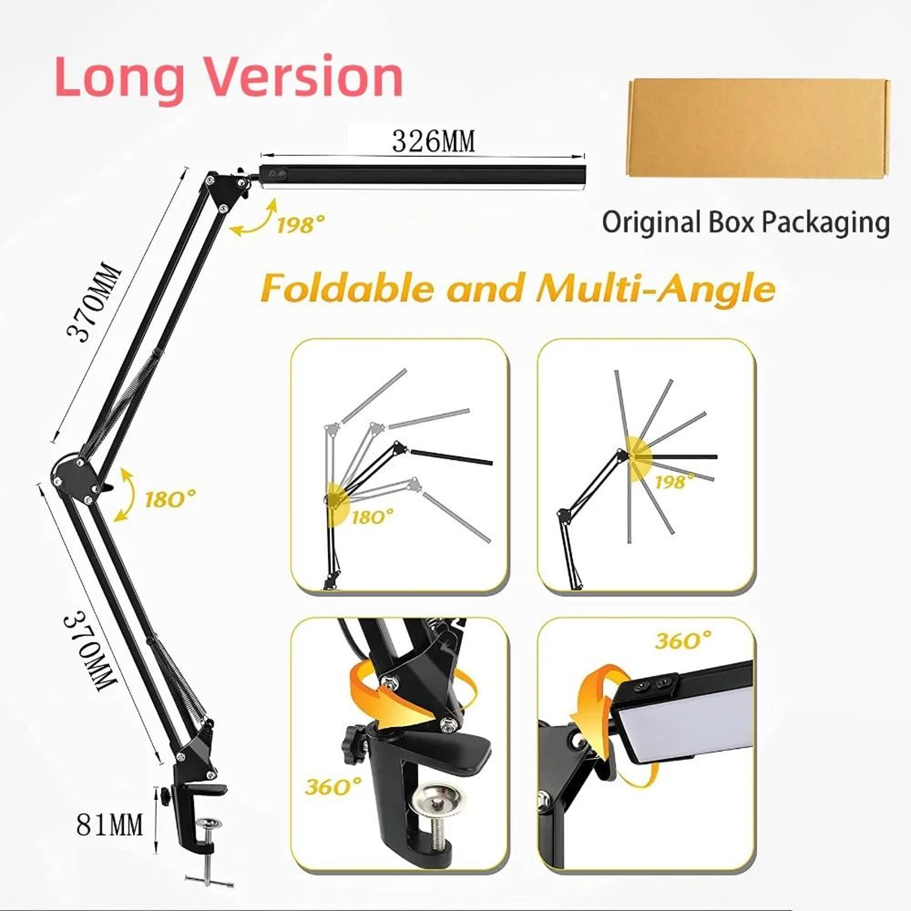 Multifunction 4Headed Folding LED Desk Lamp With Integrated Cooling Fan  Base Display 7