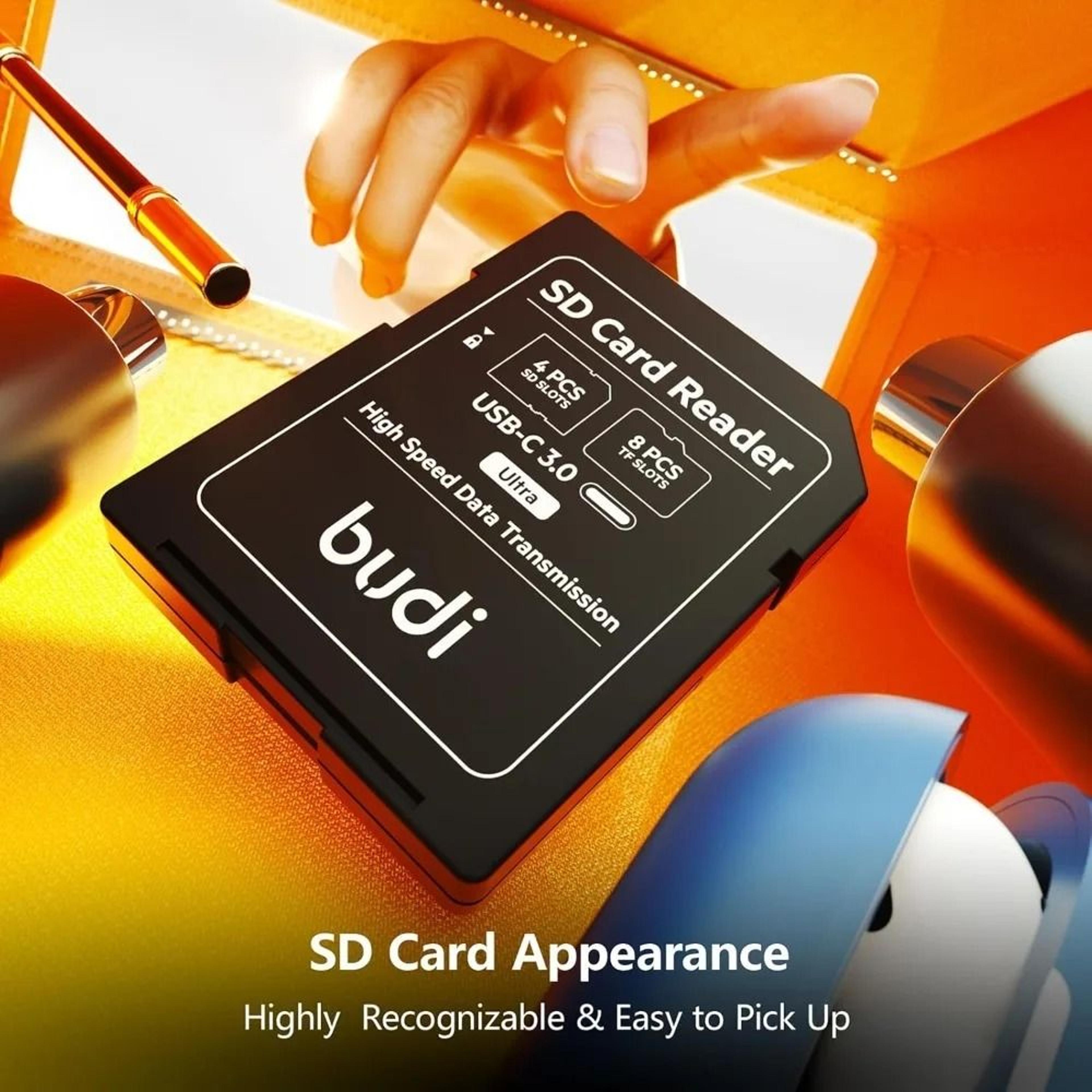BUDI AllinOne MultiSlot SD Memory Card Storage Case  Dual USBA  TypeC HighSpeed Card Reader 4