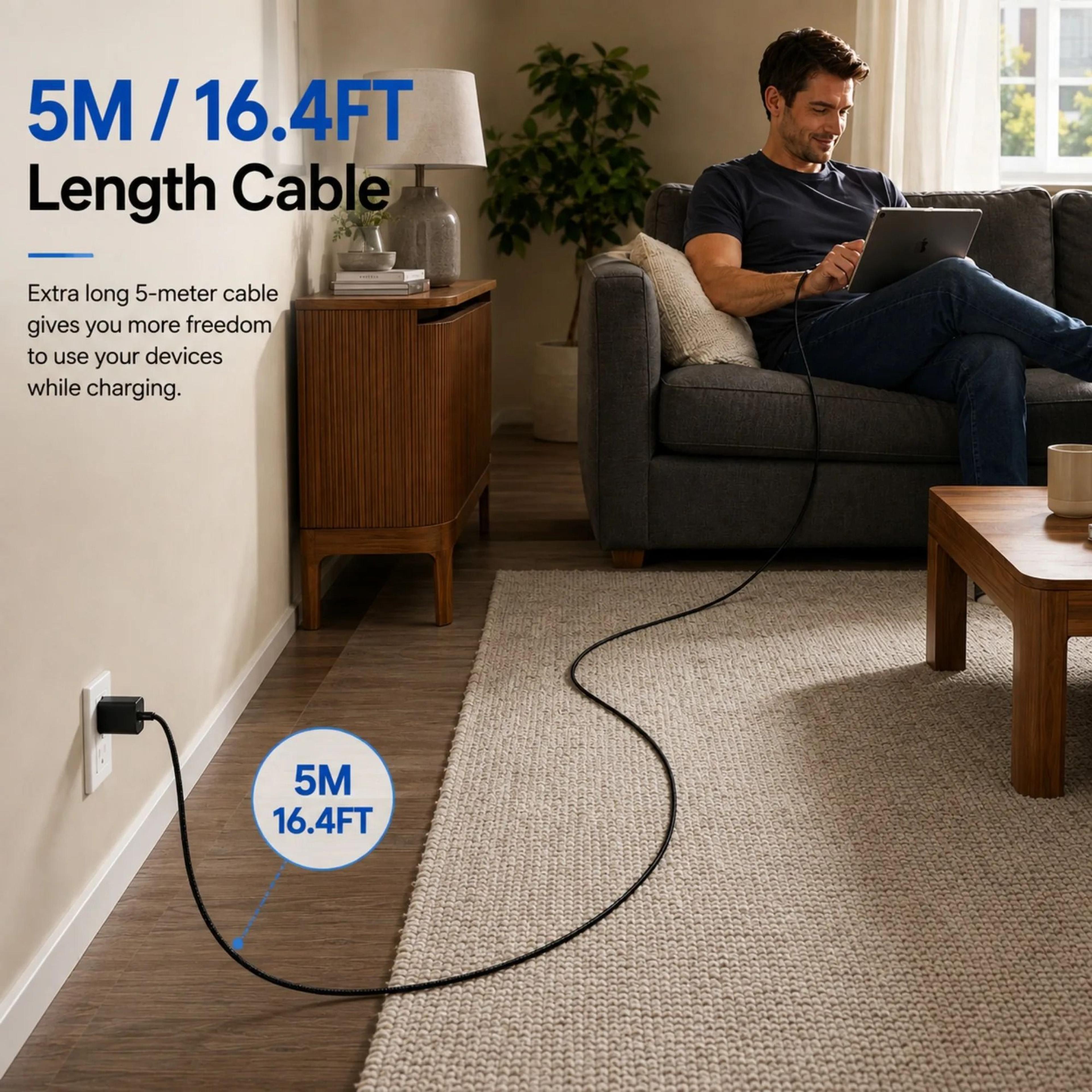 65W USBC To USBC Fast Charging Cable 164FT 5M Extra Long Braided HighSpeed Data Cord 3