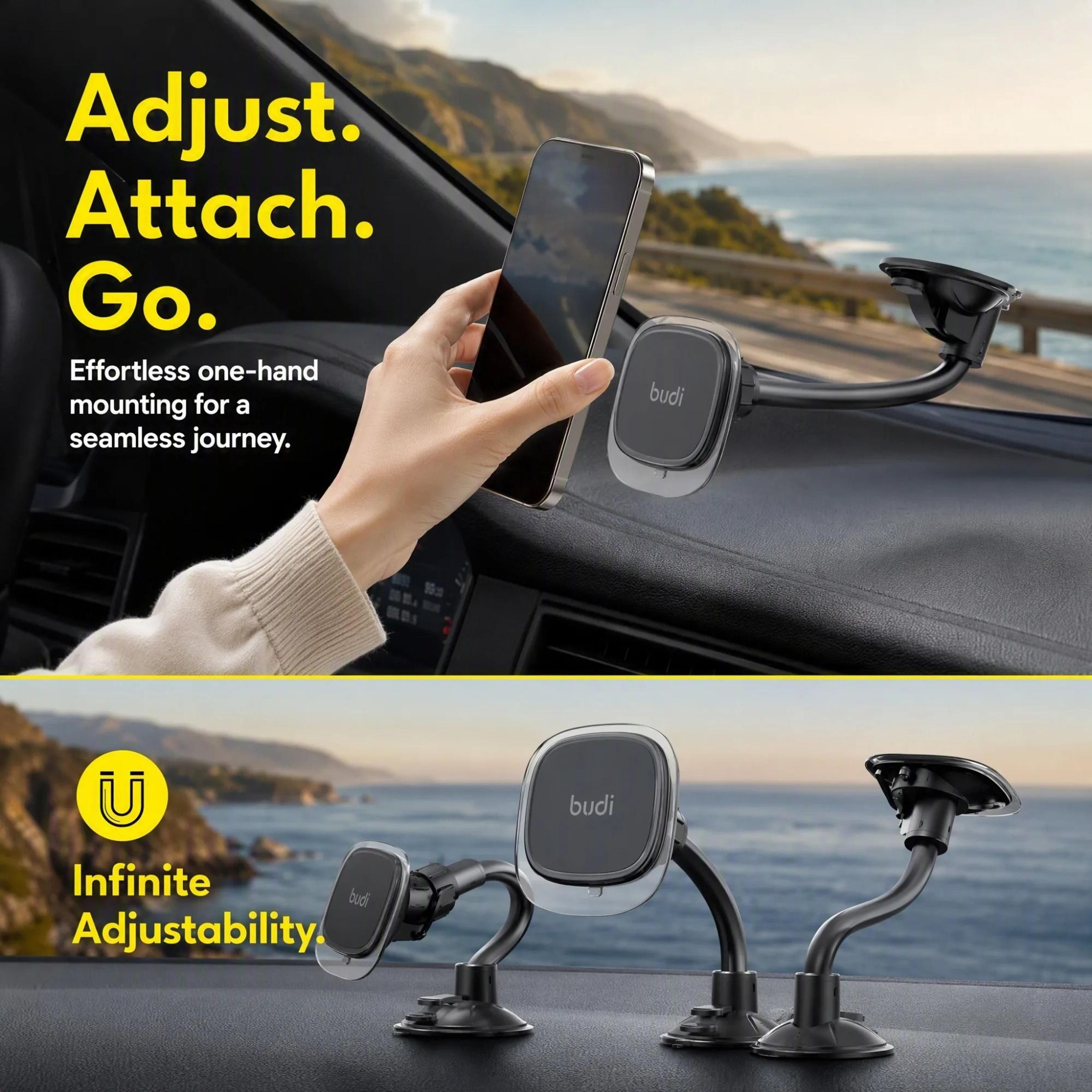 Universal Magnetic Car Phone Holder  360 Rotatable Suction Cup Windshield  Dashboard Mount 3