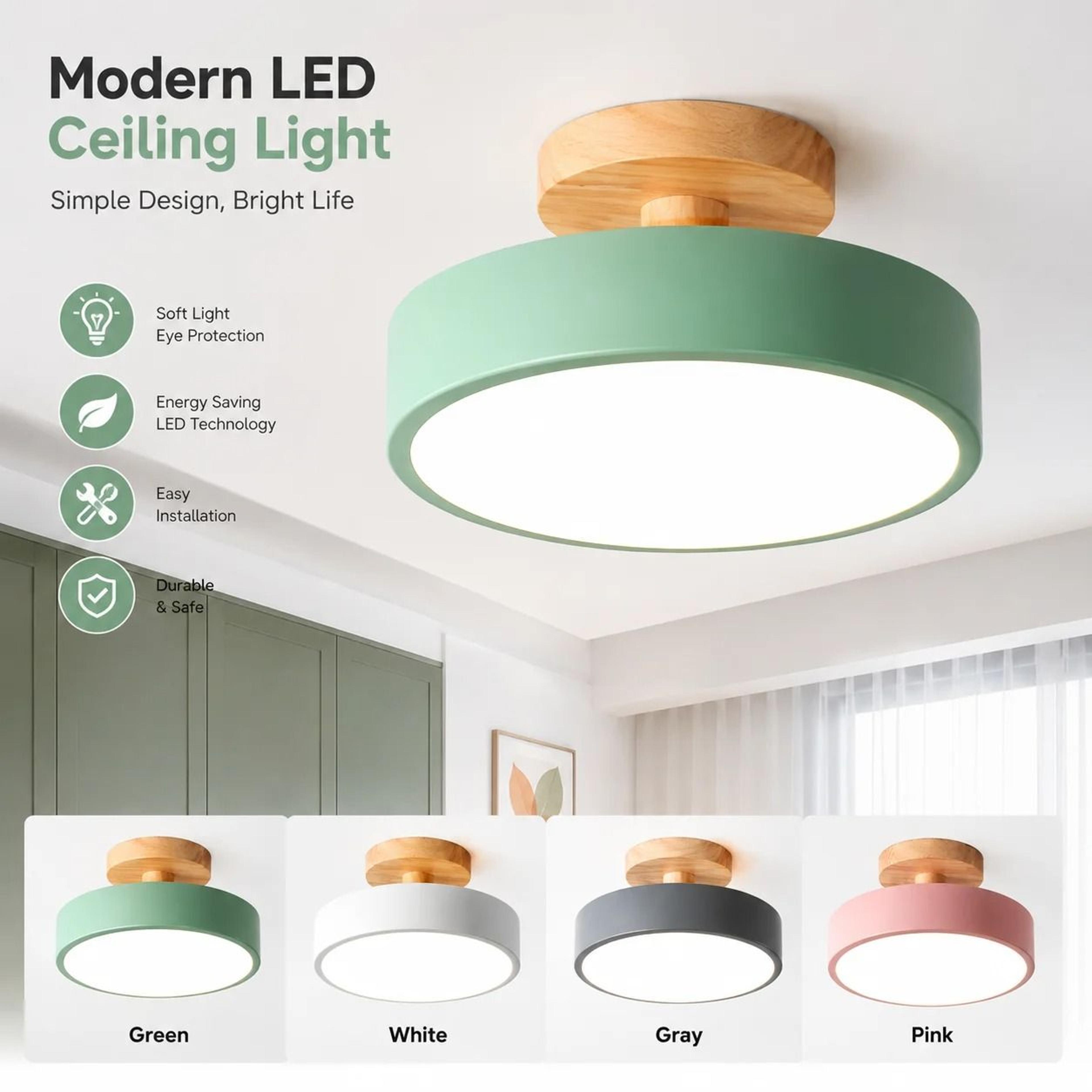 Nordic Wood FlushMount Ceiling Light  Modern Round Fixture For Hallway  Bedroom 1