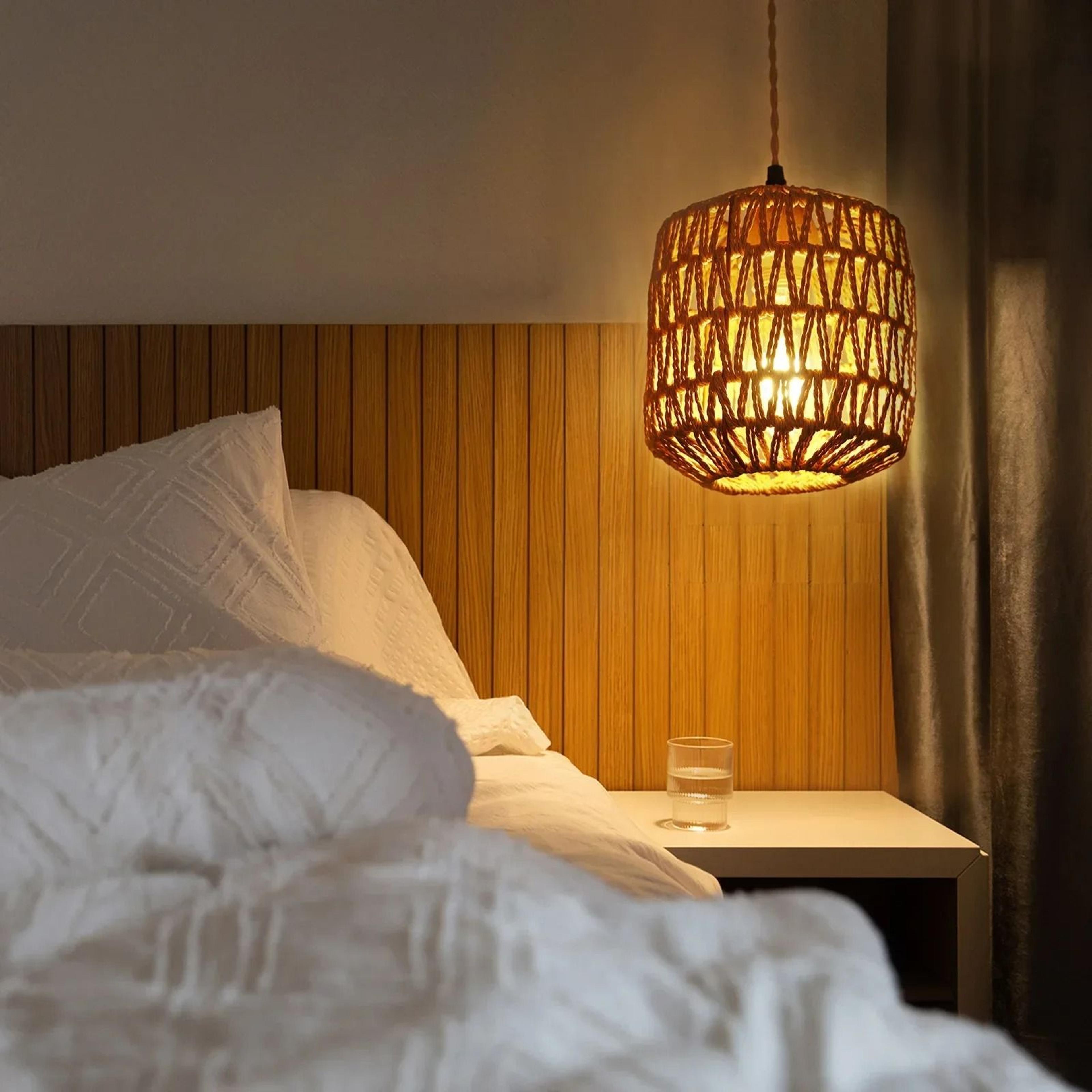Boho Rattan Woven Wall Sconce  Retro Hemp Rope E27 Bedside Light Fixture 1