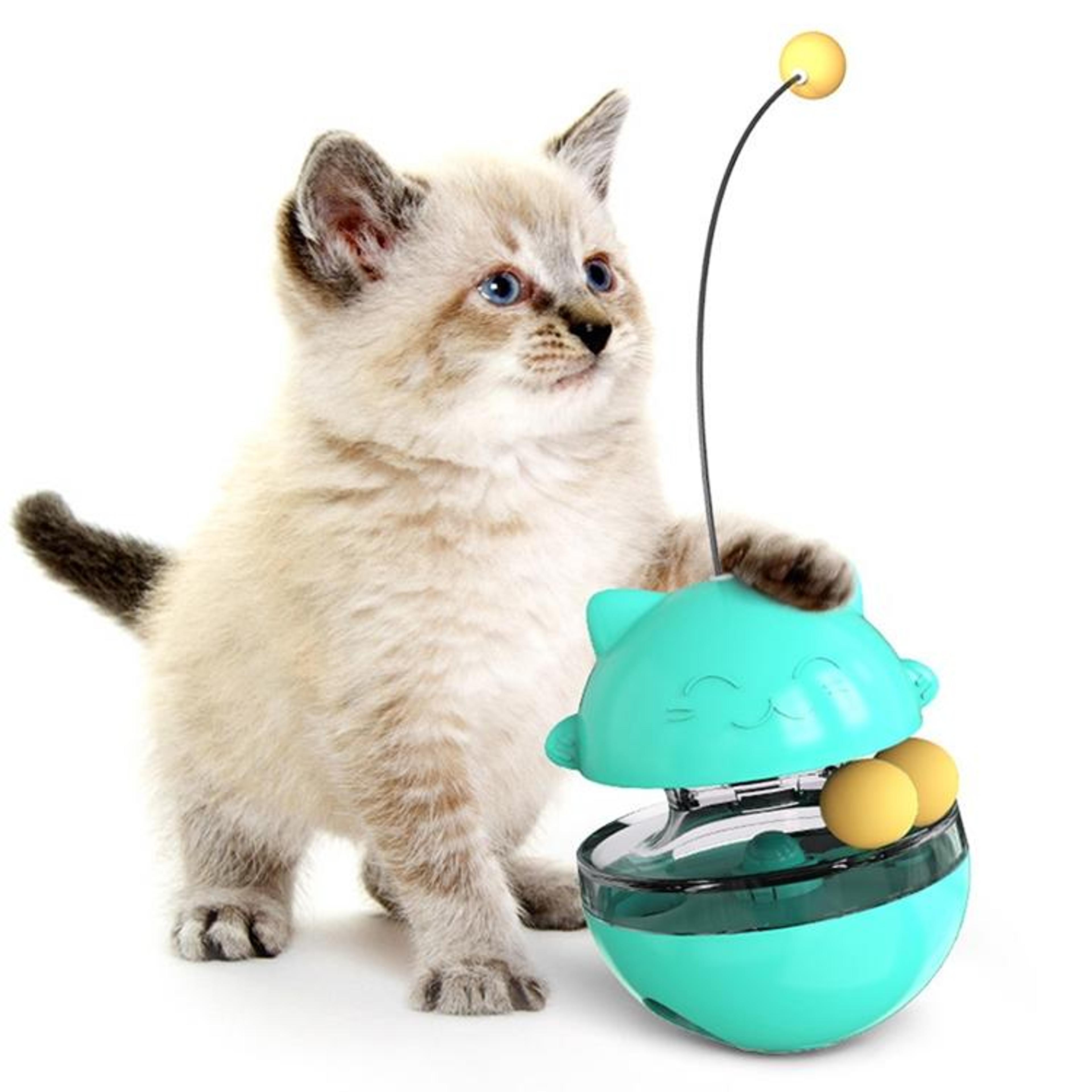 Interactive Cat Treat Dispensing Food Ball Tumbler Toy Blue  Slow Feeder Puzzle Toy 1