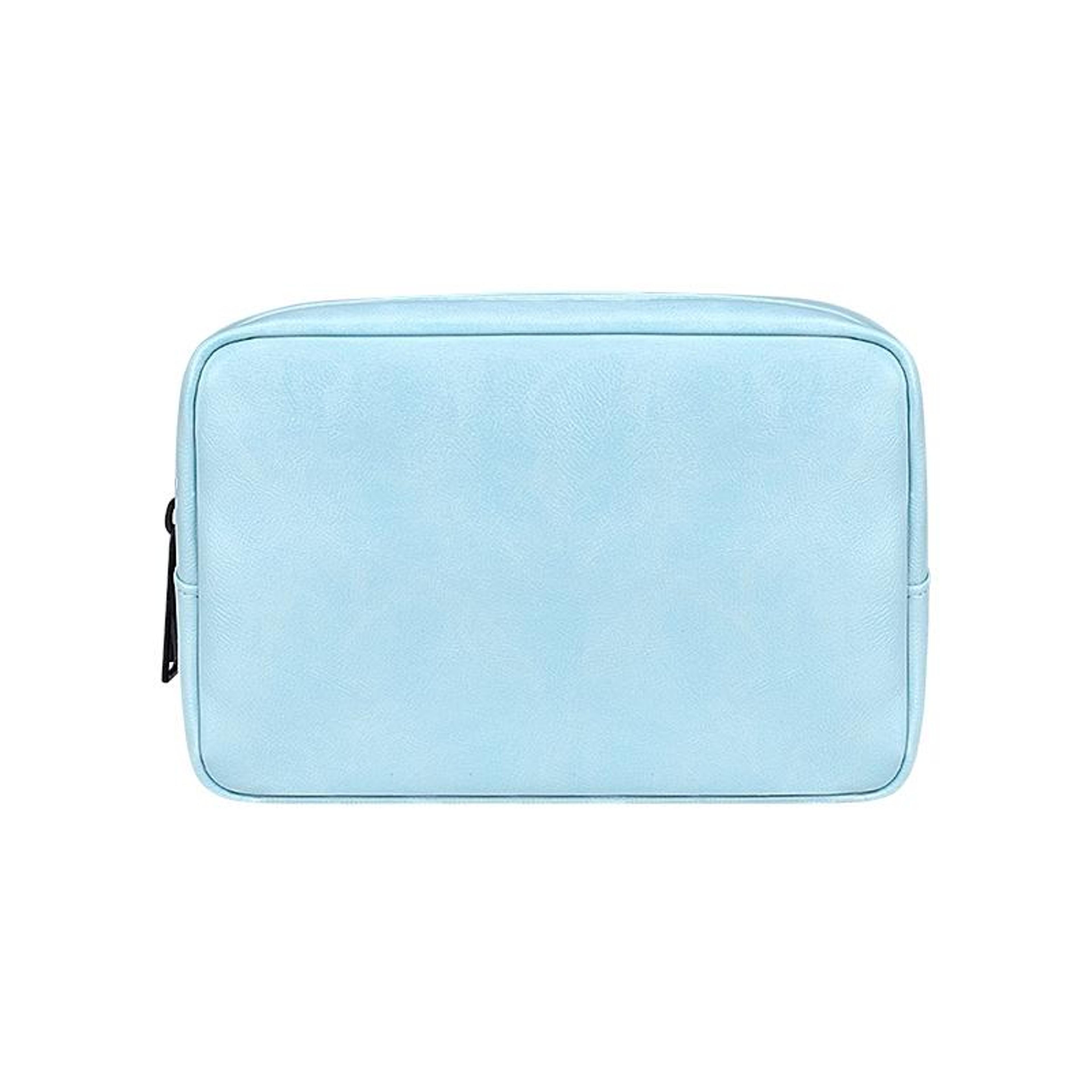 sky blue pu leather cable organizer bag, portable travel electronics storage pouch