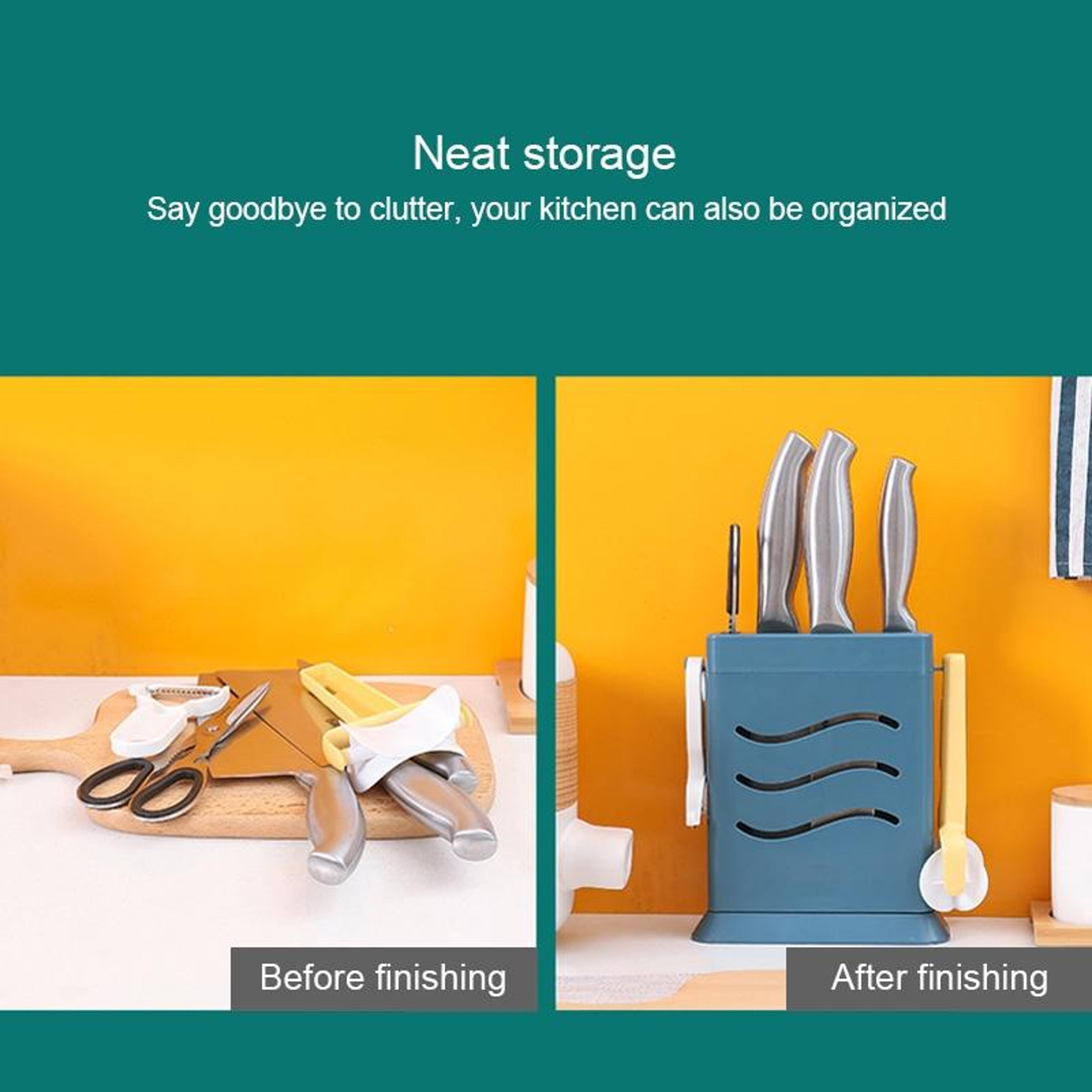 Multifunctional Knife Holder With Drain Tray Wall Mounted Kitchen Storage Rack Organizer 3