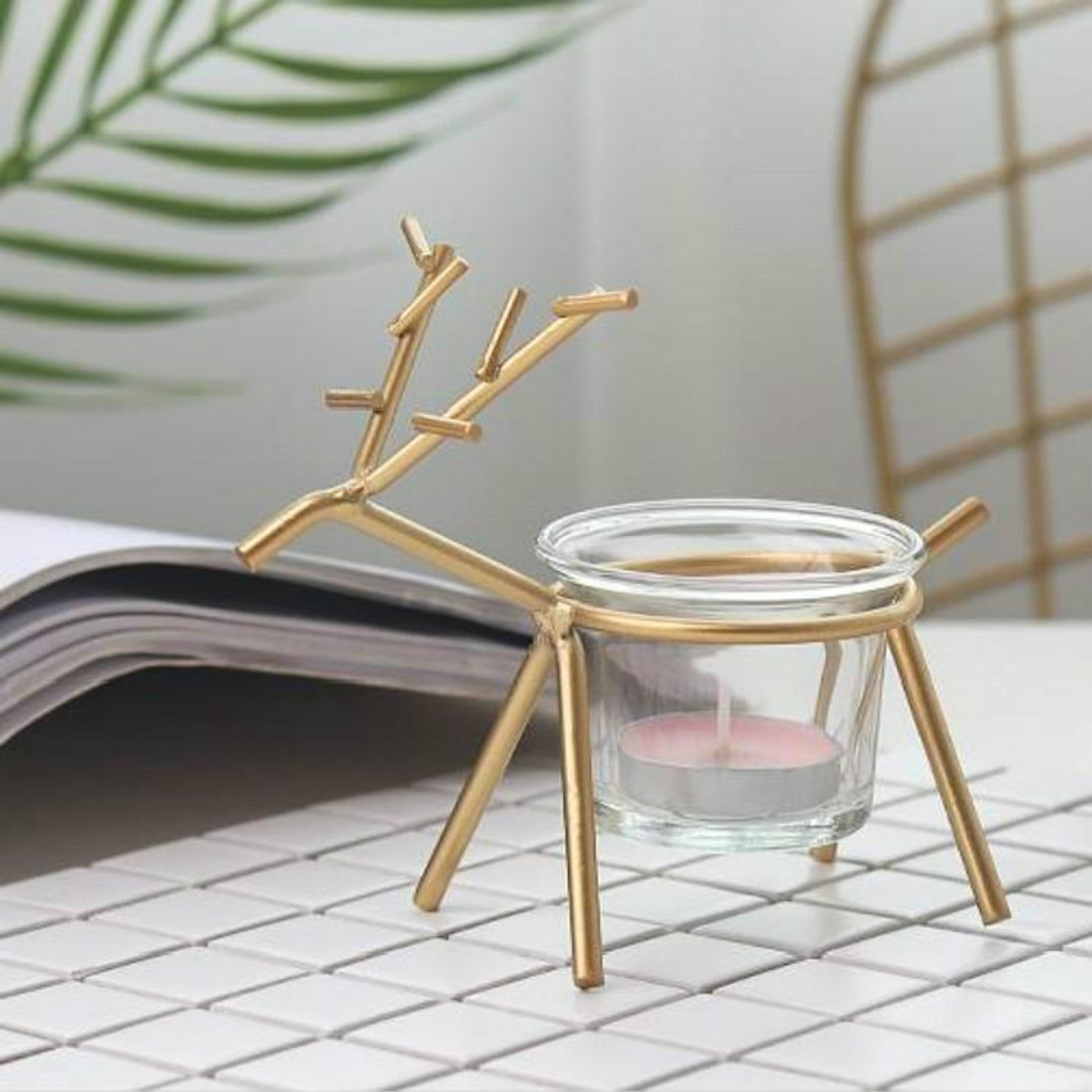 golden deer candle holder decorative wrought iron deer candlestick with glass cup for elegant home decor