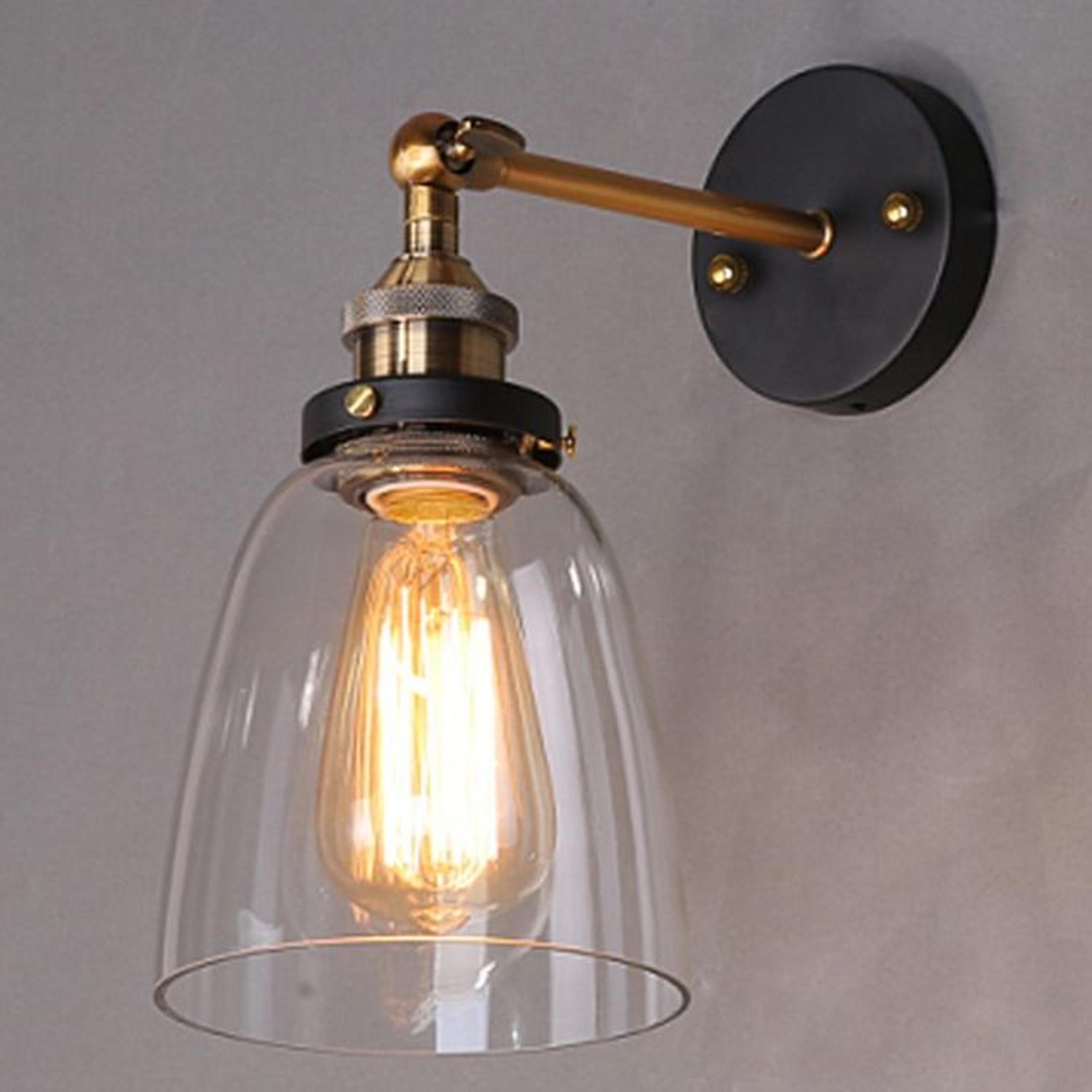 vintage grey glass wall sconce, modern industrial wall light fixture for bedroom bathroom