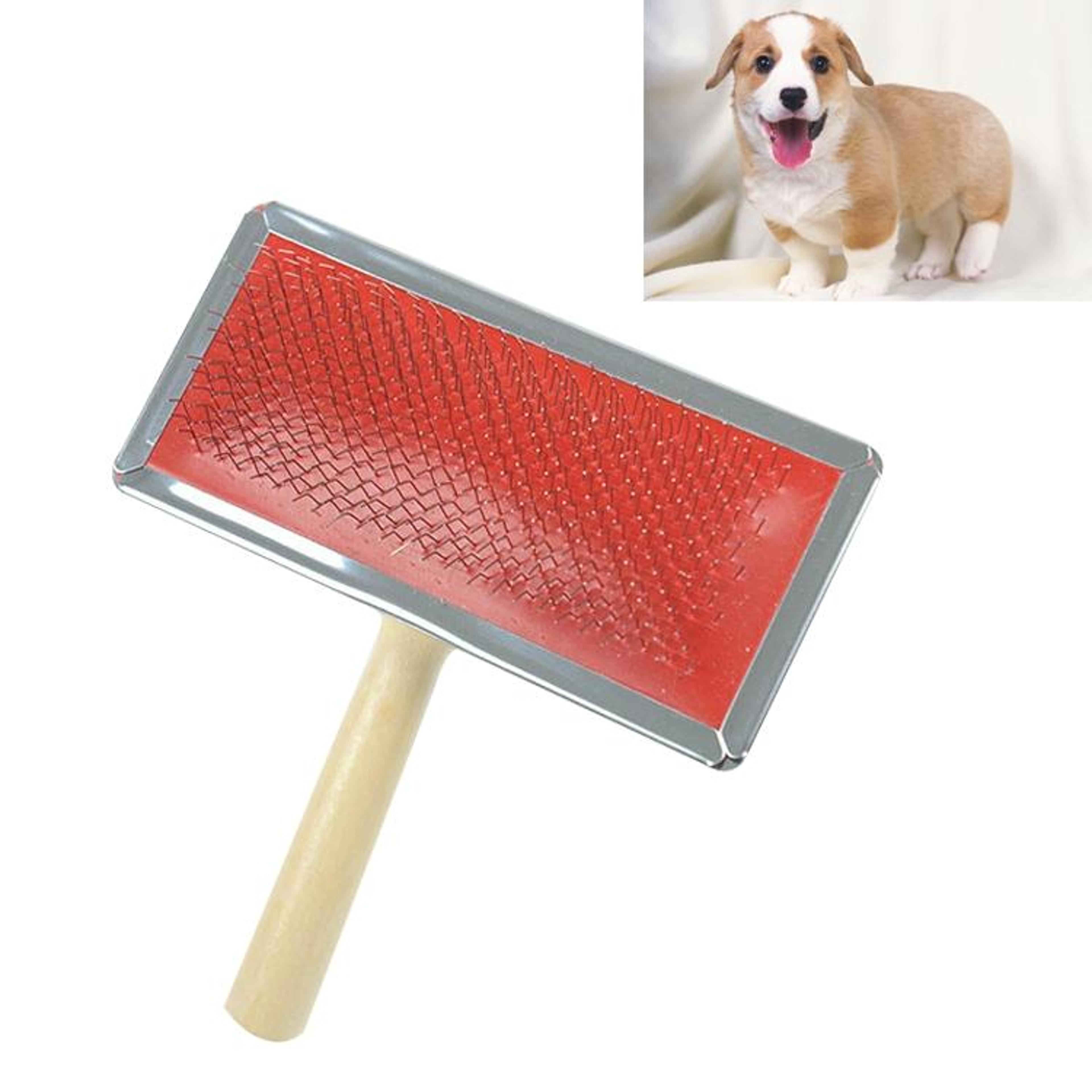 gentlecurve pet grooming brush for dogs & cats  wooden handle pet grooming brush for shedding & detangling