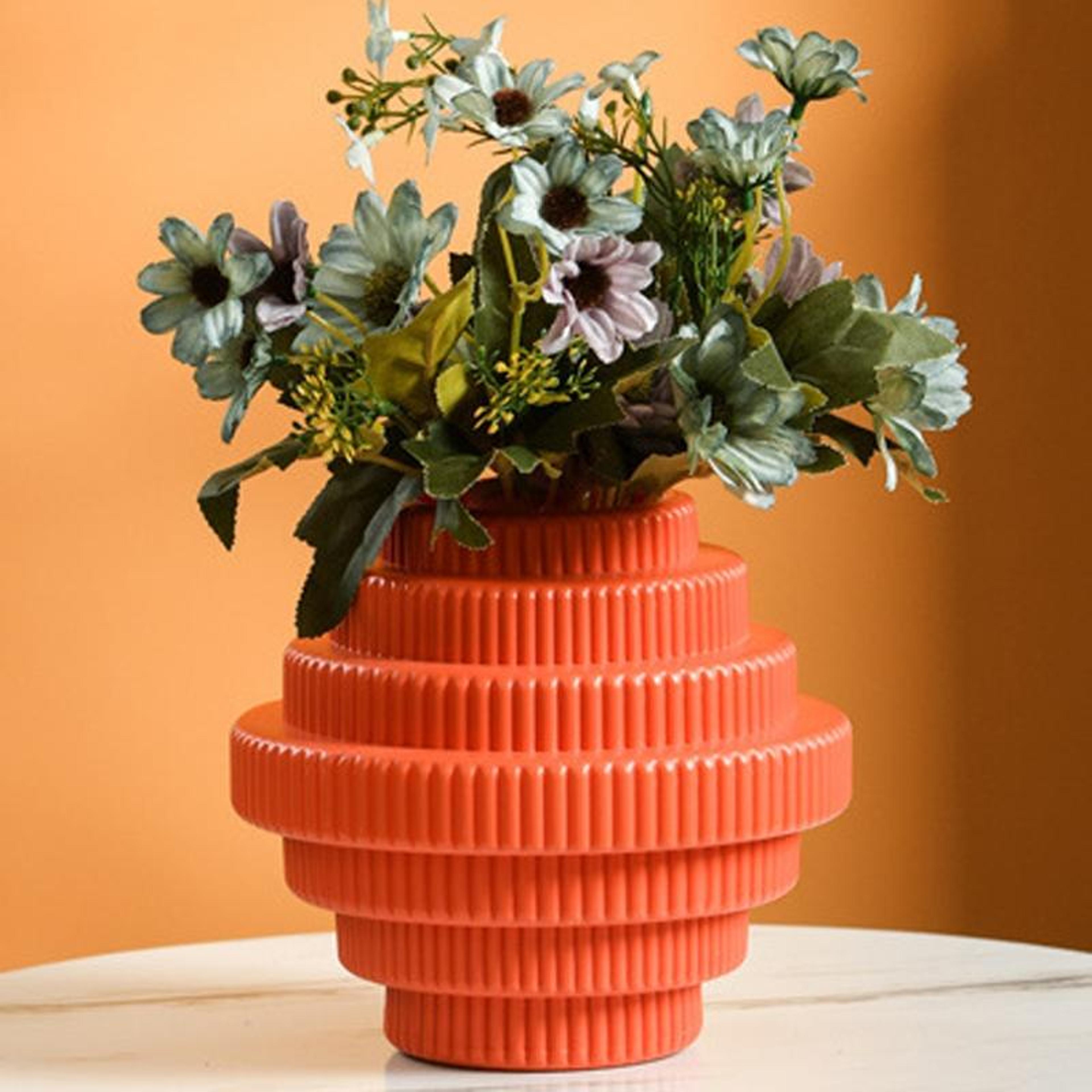 Elegant Ceramic Look Vase For Flowers  Succulents Decorative Home Accent 0