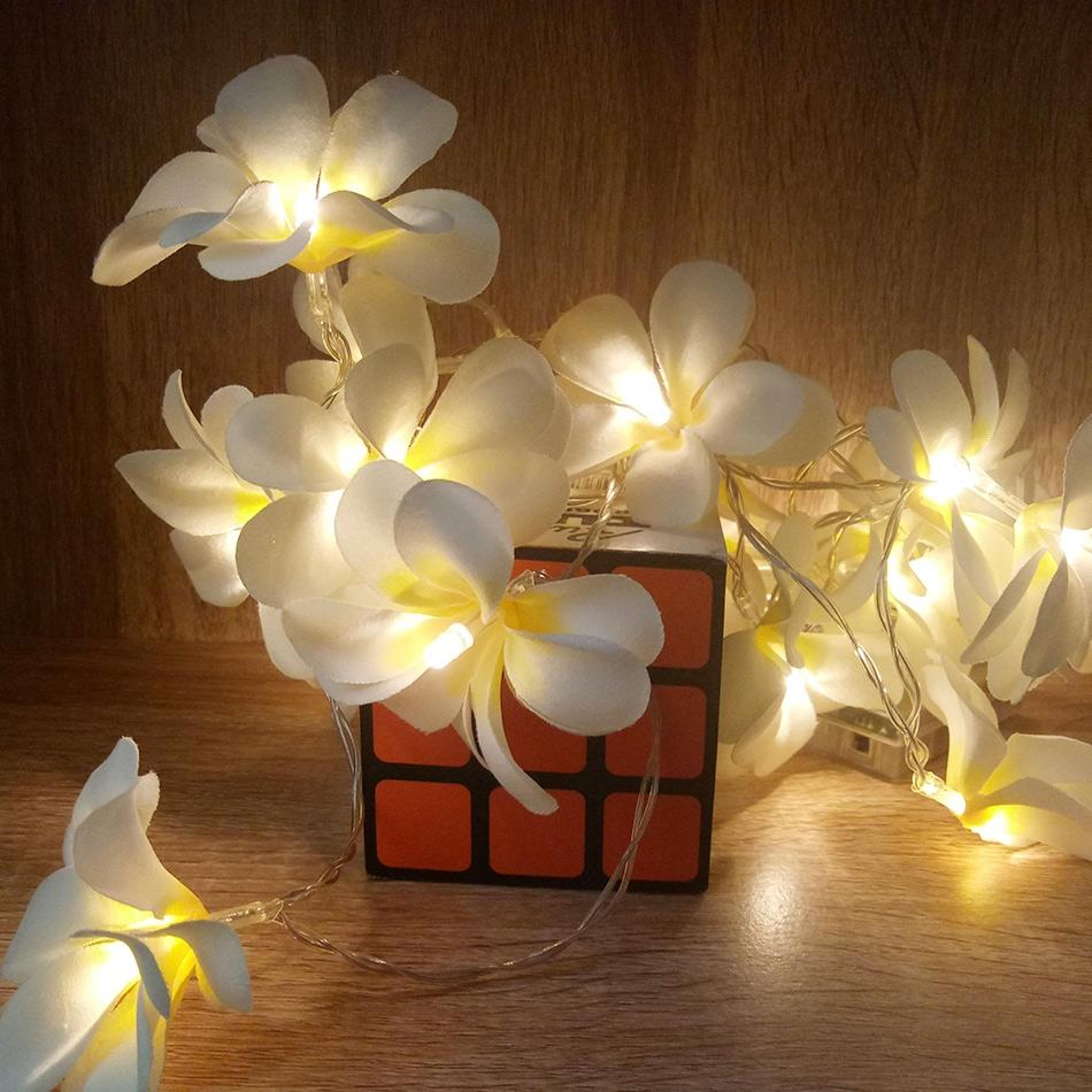 frangipani flower string lights battery operated warm white led garland for bedroom & party decor