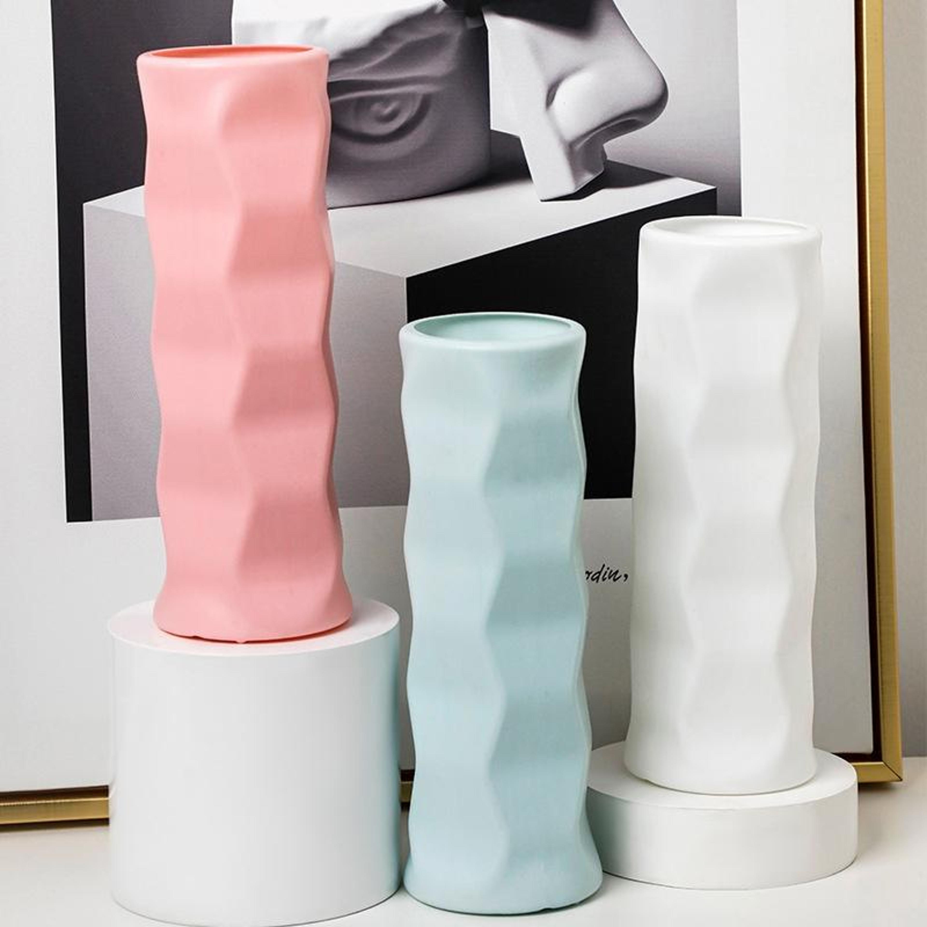 Wave CeramicLook PE Decorative Vase Drop Proof Modern Flower Vase For Home Decor 3