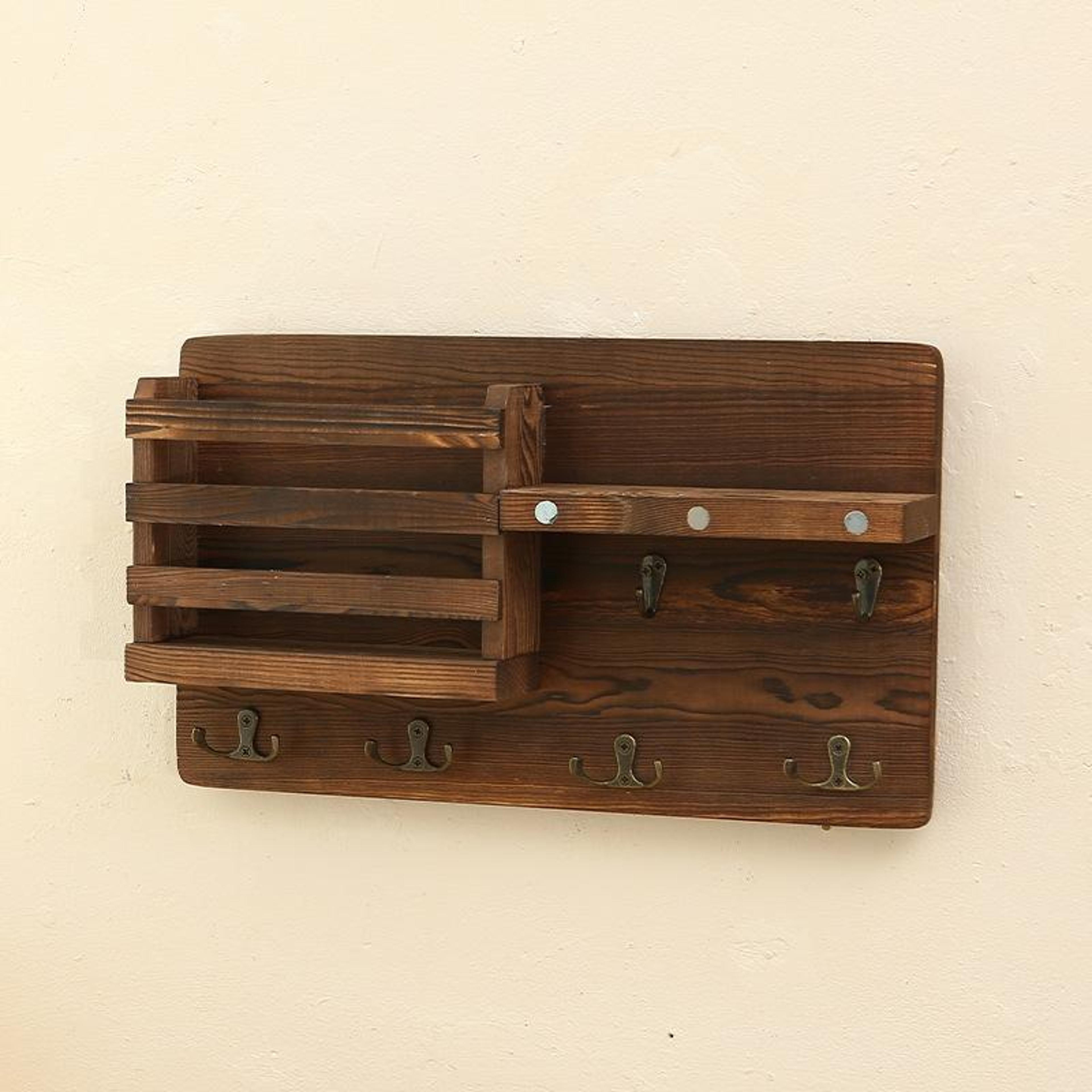 Rustic Solid Wood Entryway Organizer Shelf With Mail Holder And Key Rack 1
