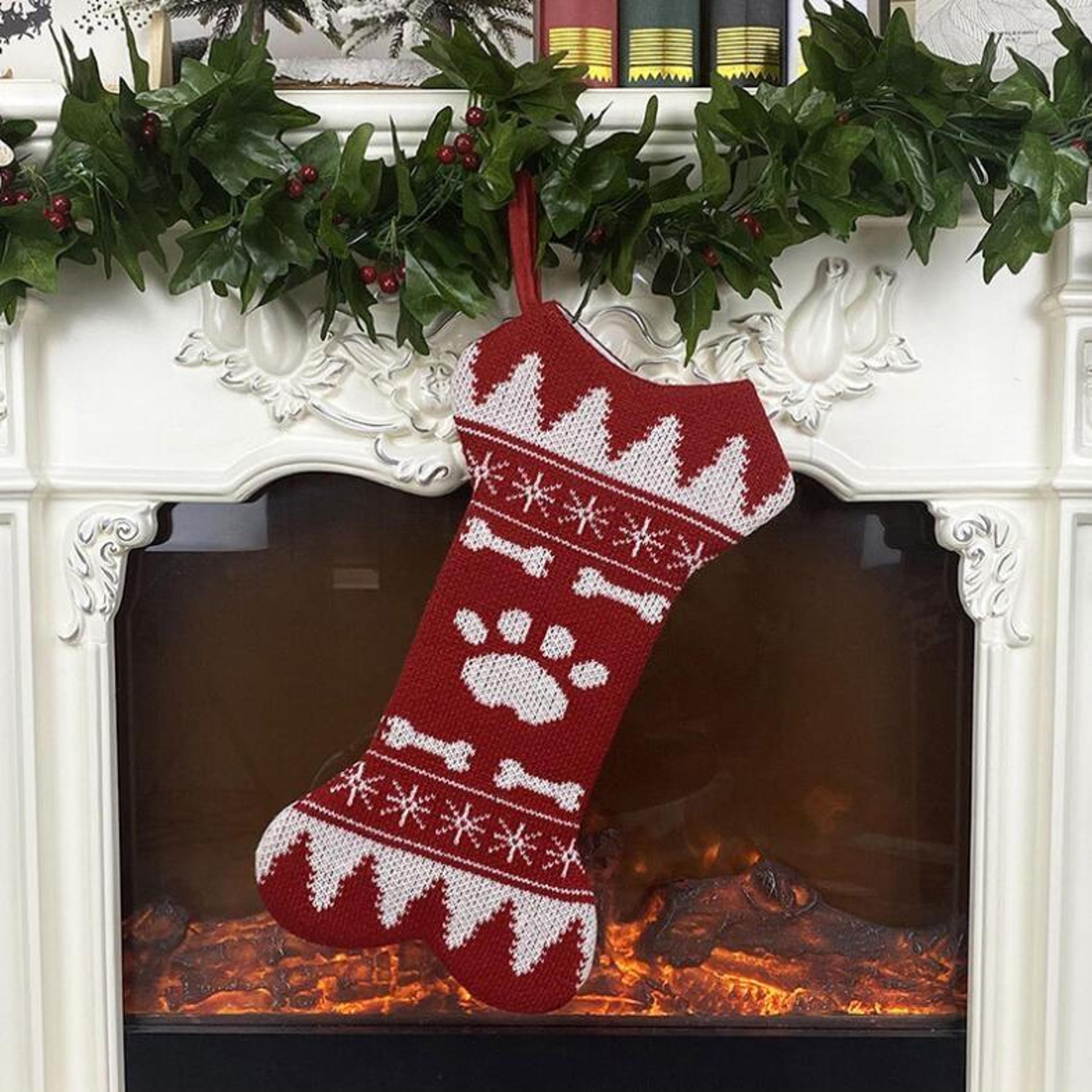 dog paw christmas stocking gift bag hanging ornament for holiday decor