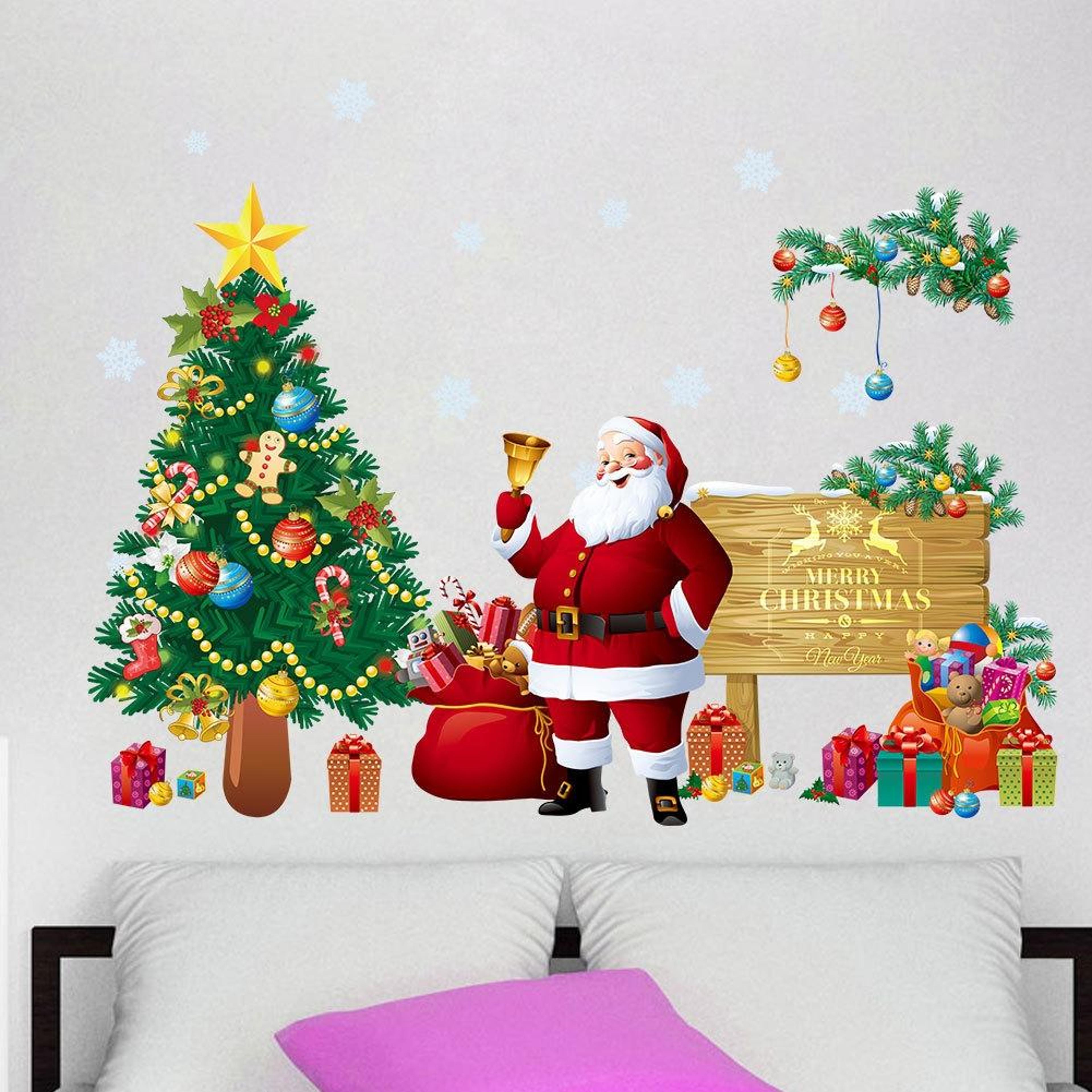 christmas tree santa wall sticker removable pvc holiday wall decal for home decor