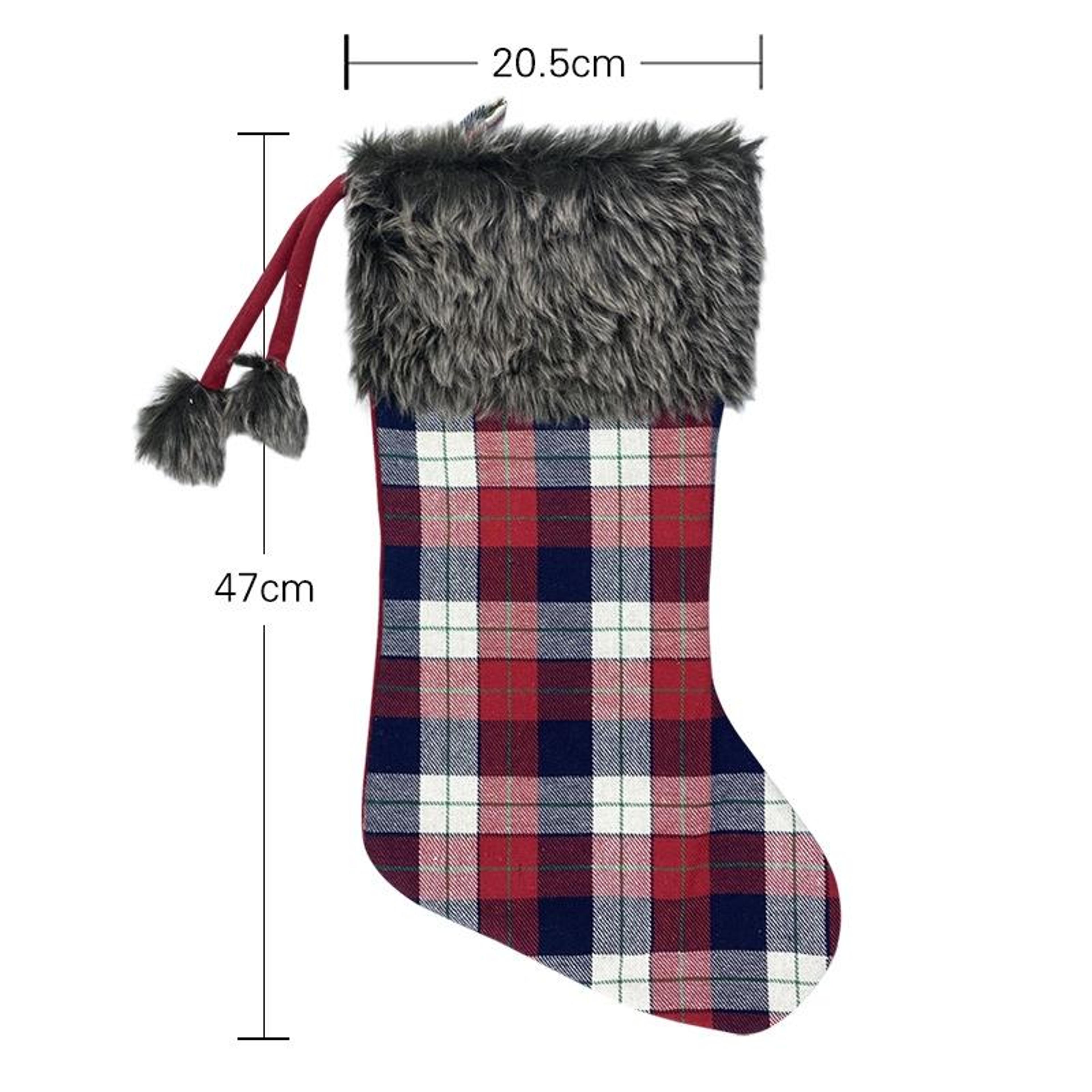 Plaid Christmas Stocking Gift Bag Ornament Decorative Tree Hanging Pouch 4