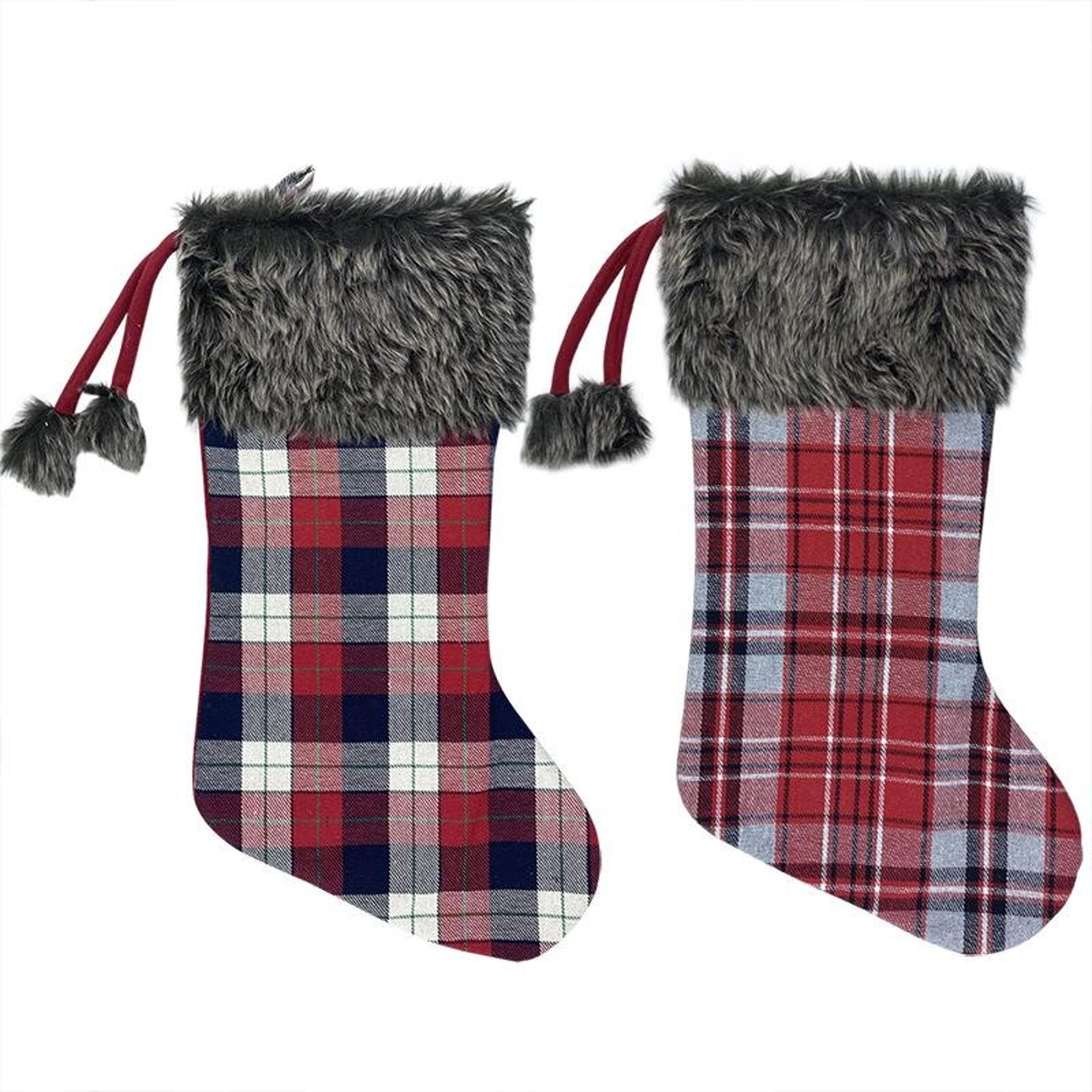 Plaid Christmas Stocking Gift Bag Ornament Decorative Tree Hanging Pouch 5