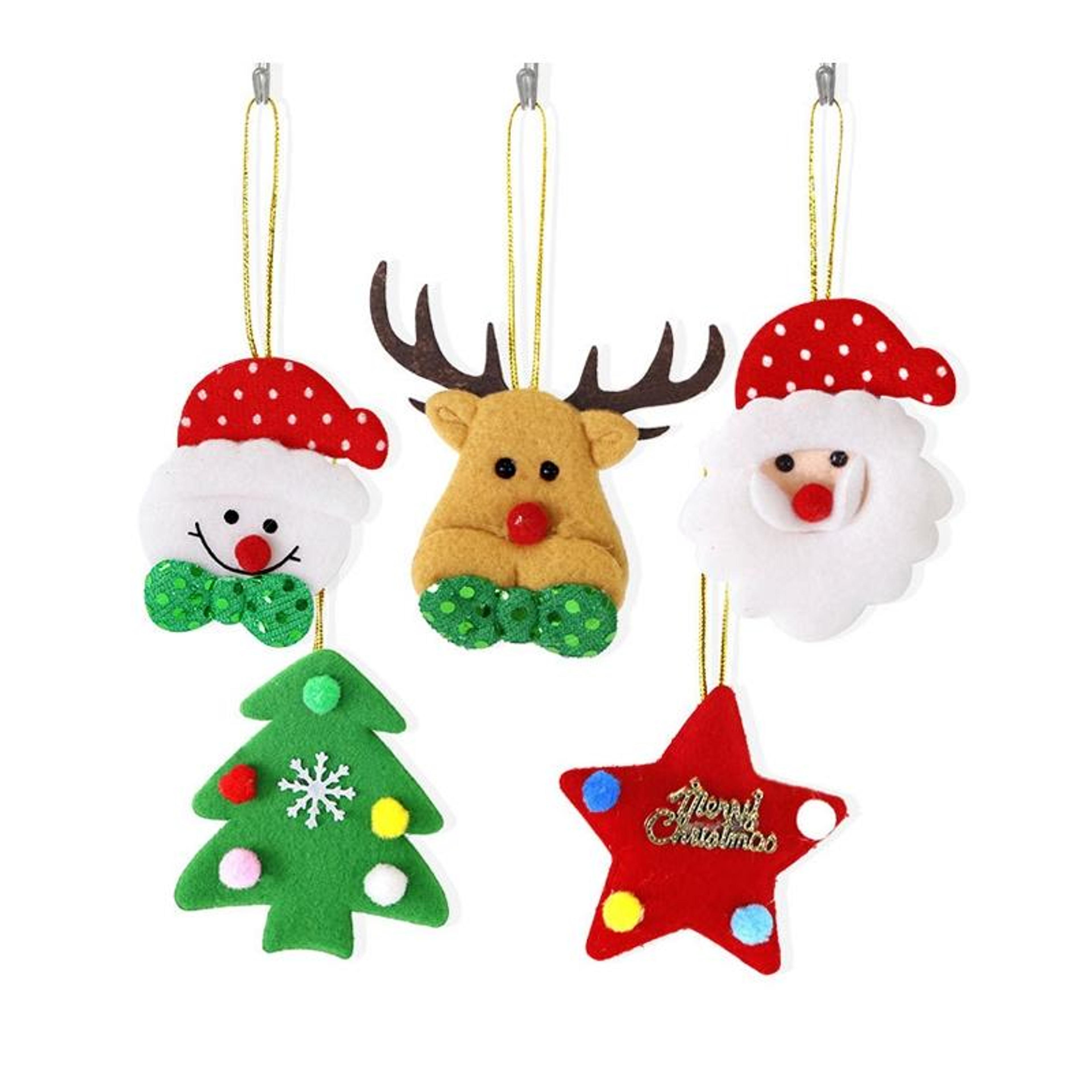 christmas tree ornaments plush hanging decorations set with santa, snowman, reindeer & star