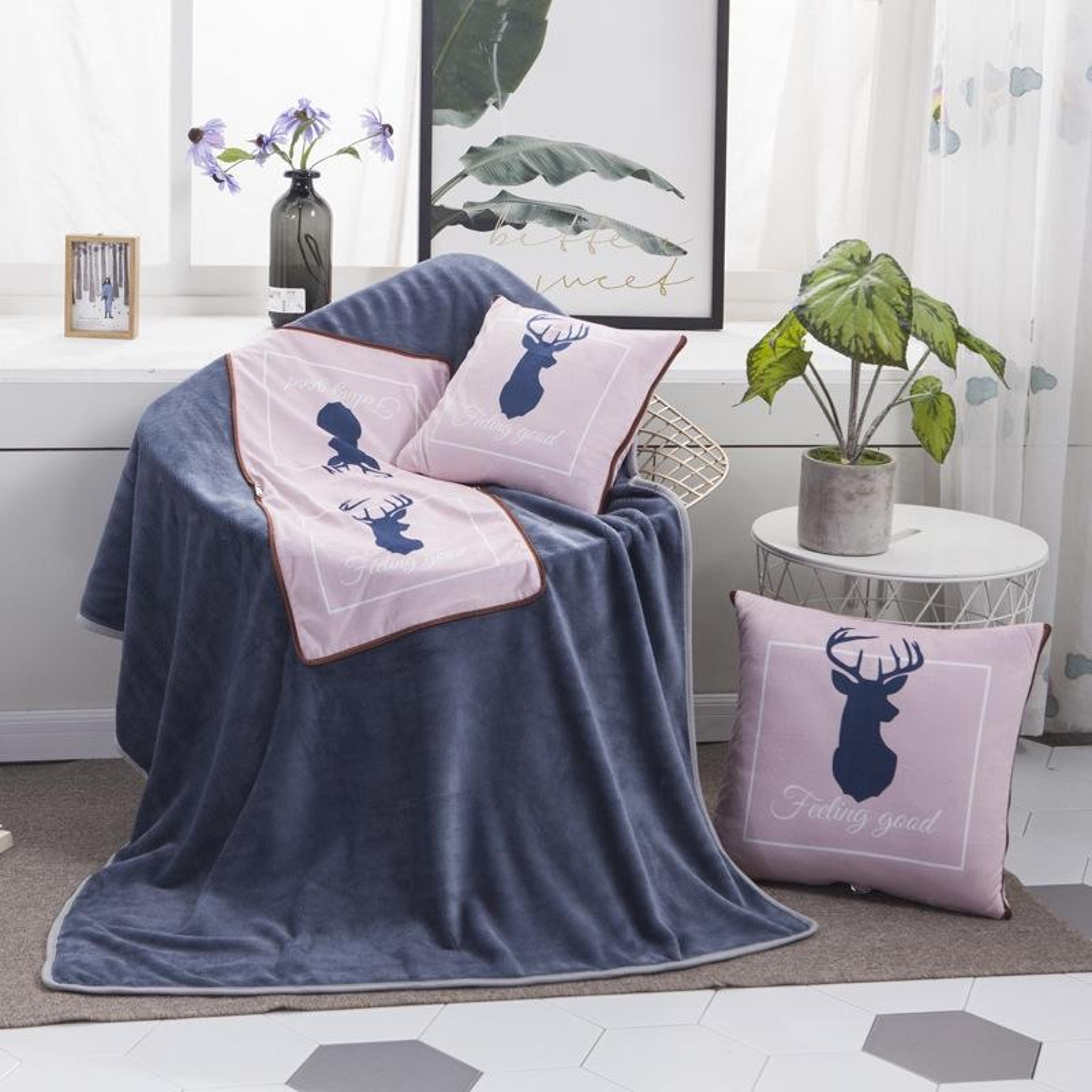 Pink Deer Plush Blanket Pillow 2 In 1 Cozy Throw Cushion 3