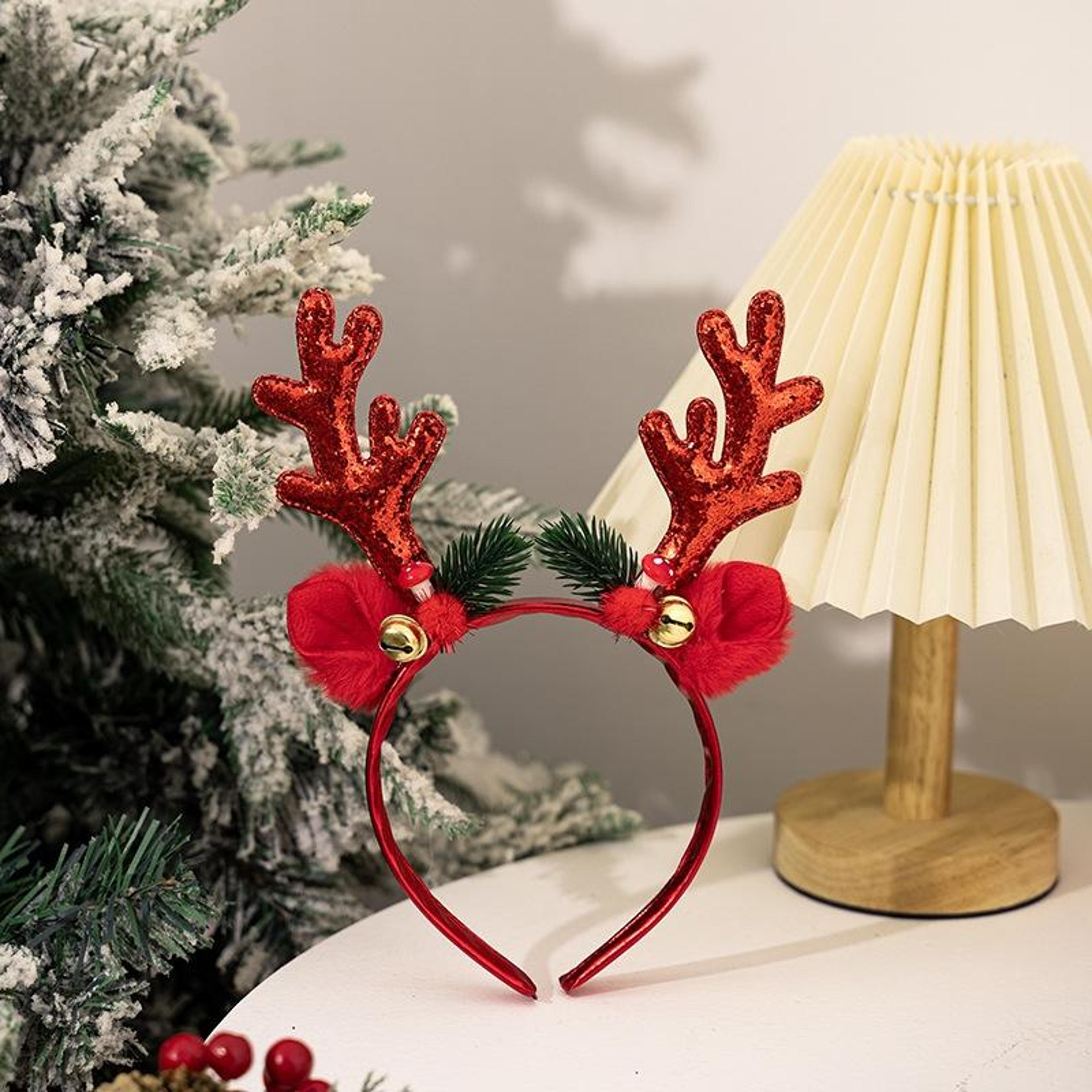 festive christmas antler headband with bells reindeer holiday party hair accessory
