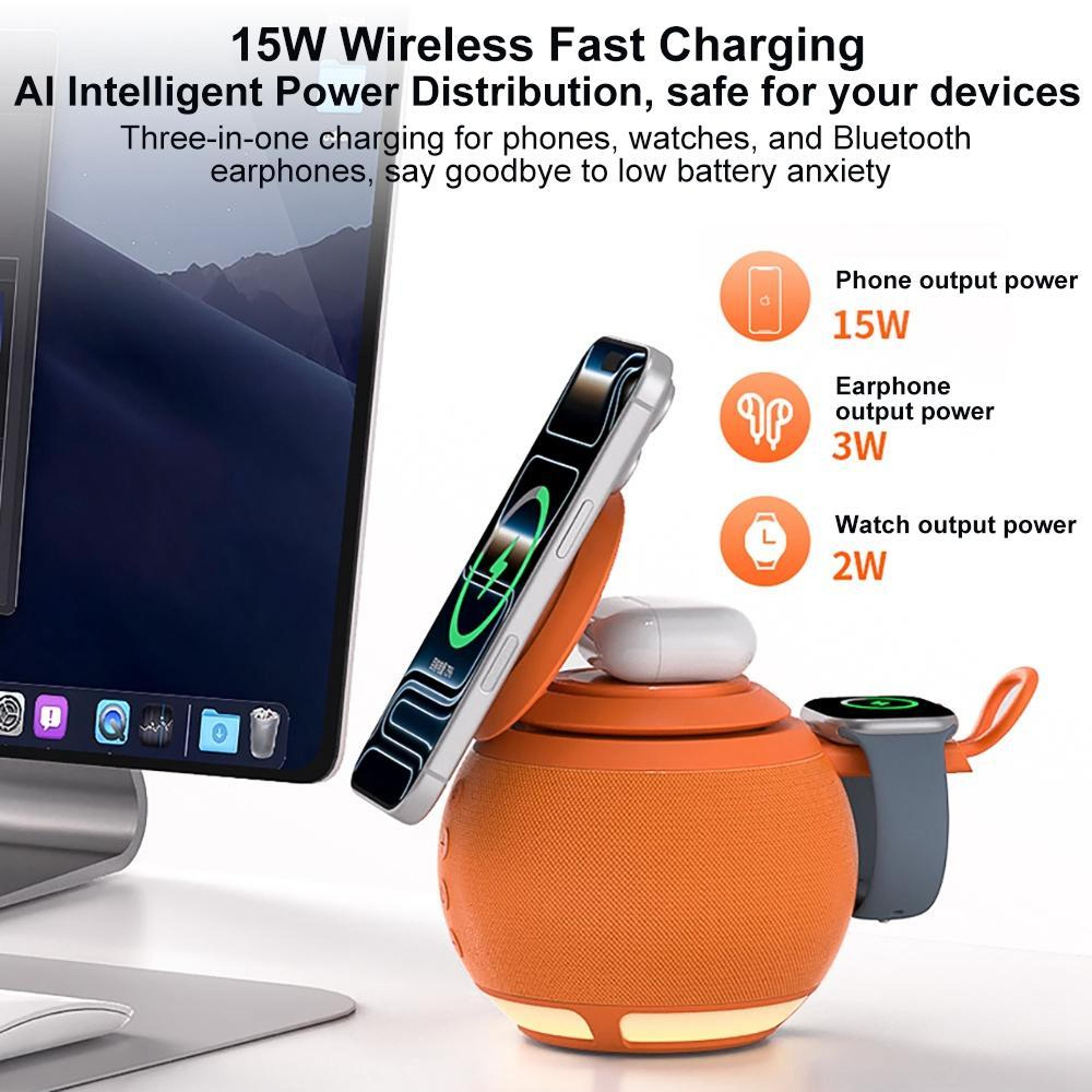ZGA WX08 Bluetooth Speaker With Fast Charging Wireless Charging Station 2