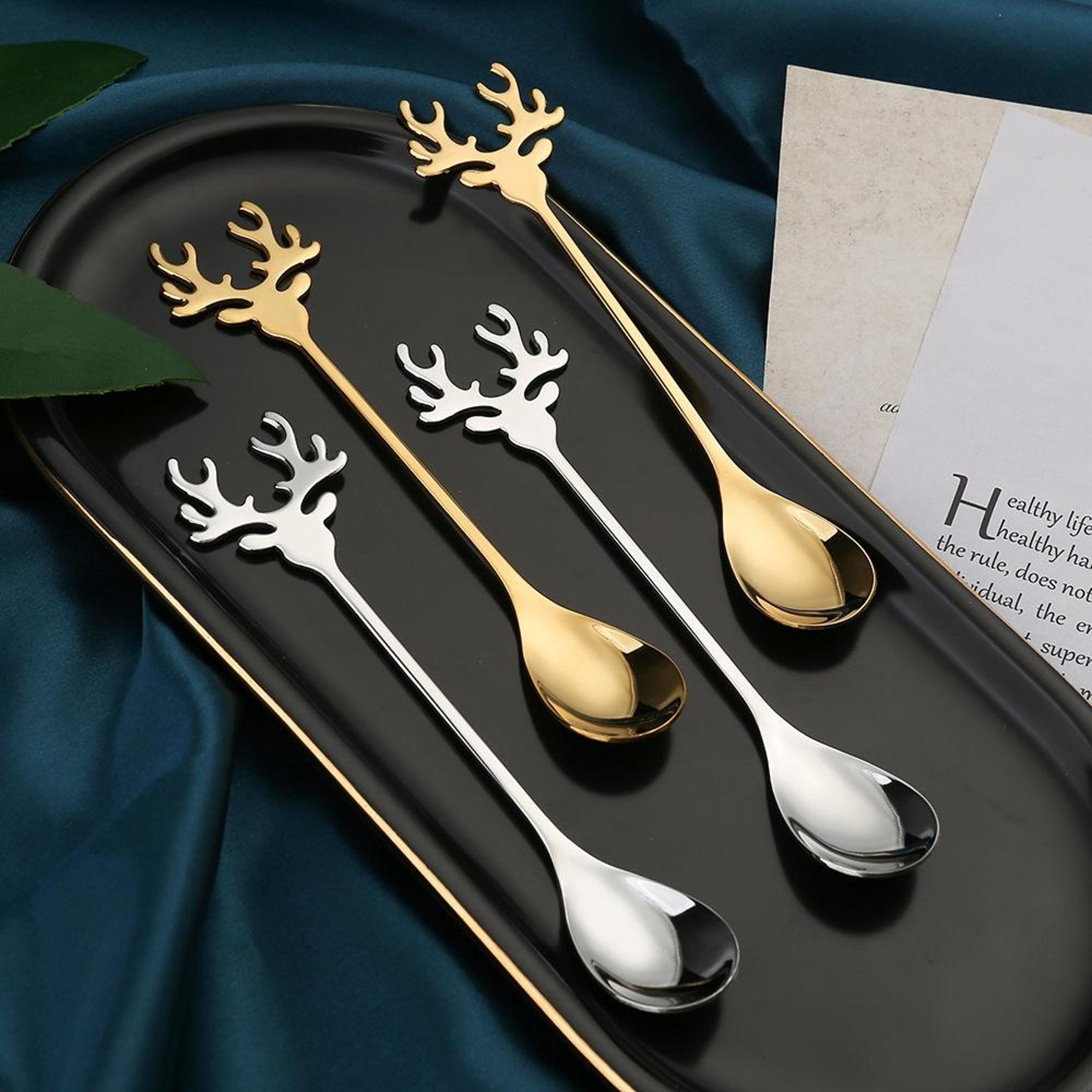 Christmas Coffee Spoon Set Stainless Steel Deer Dessert Spoons With Gift Box 6