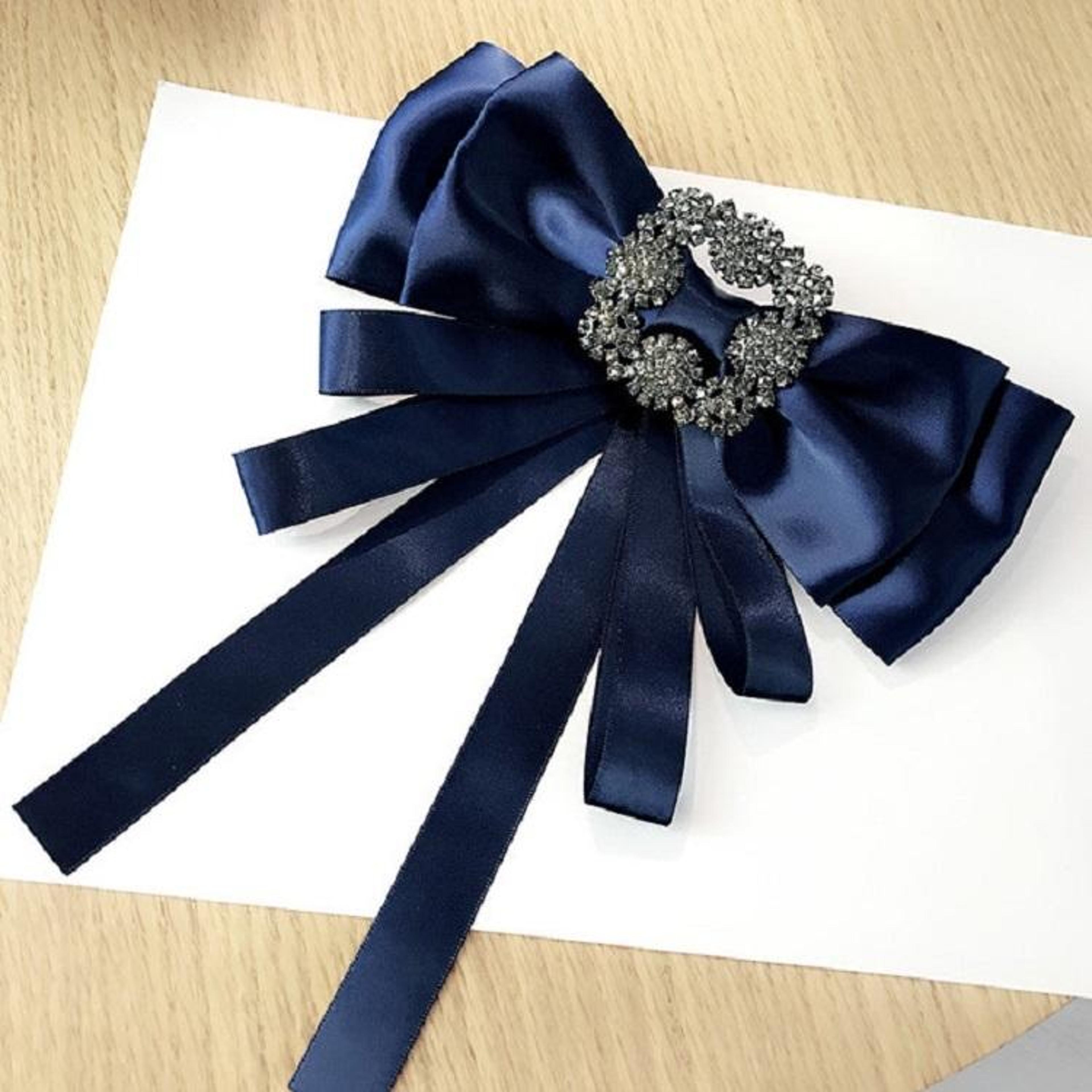 Vintage Satin Bow Brooch With Rhinestones Elegant Womens Dress  Lapel Pin 5