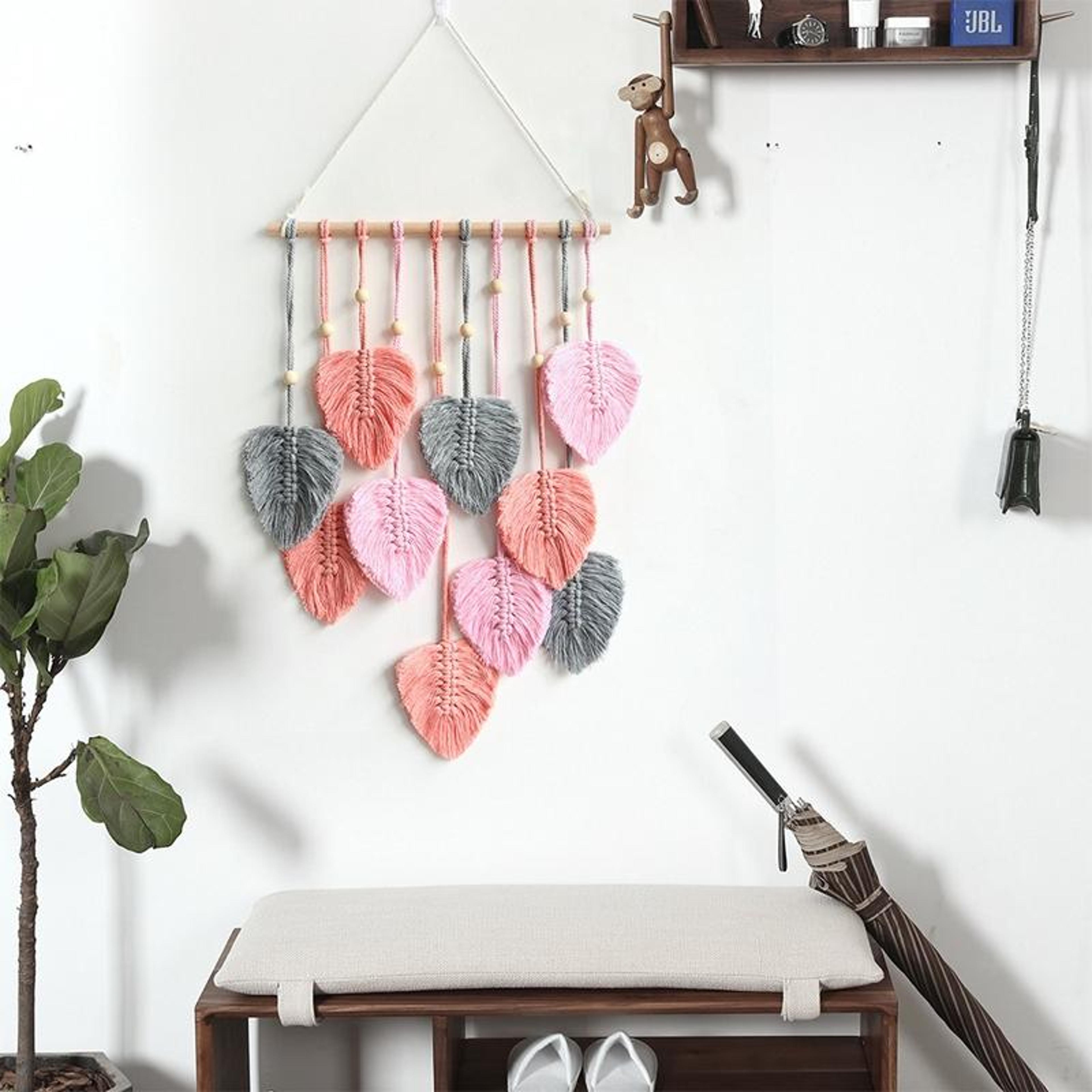 Boho Macrame Leaf Wall Hanging Handwoven Cotton Rope Wall Decor 9