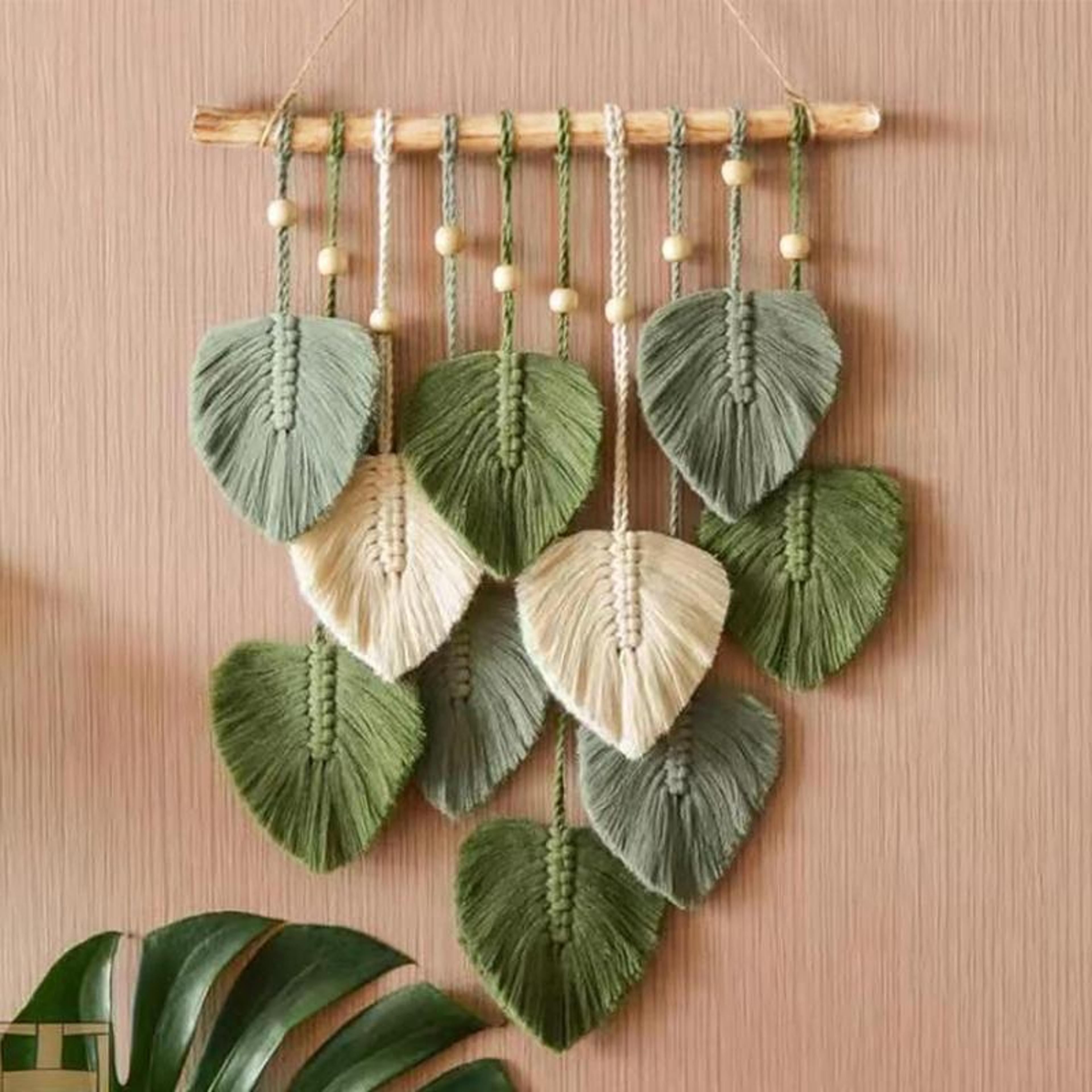 Boho Macrame Leaf Wall Hanging Handwoven Cotton Rope Wall Decor 5