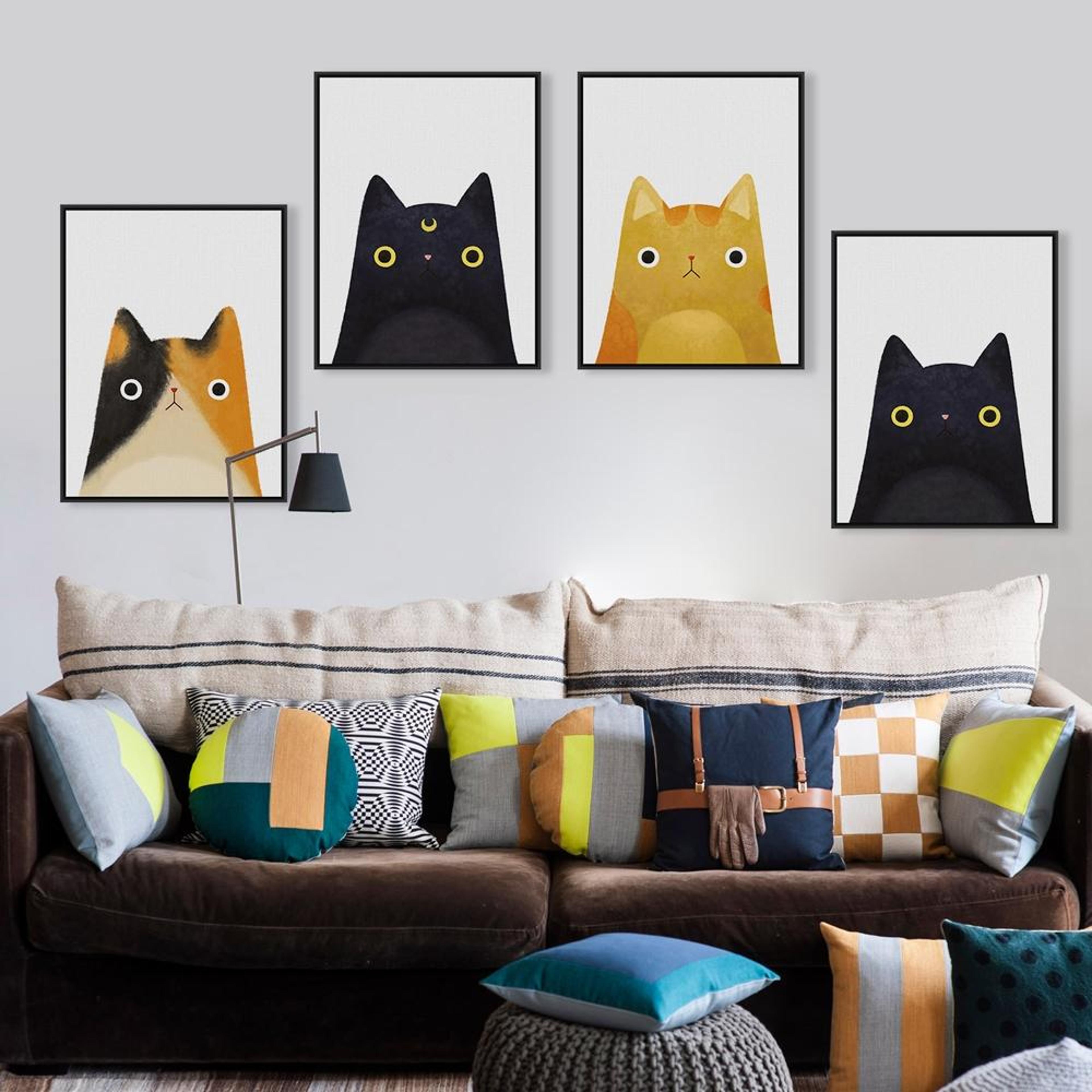 Cute Cat Canvas Wall Art Poster For Kids Room Cartoon Nursery Decor 1