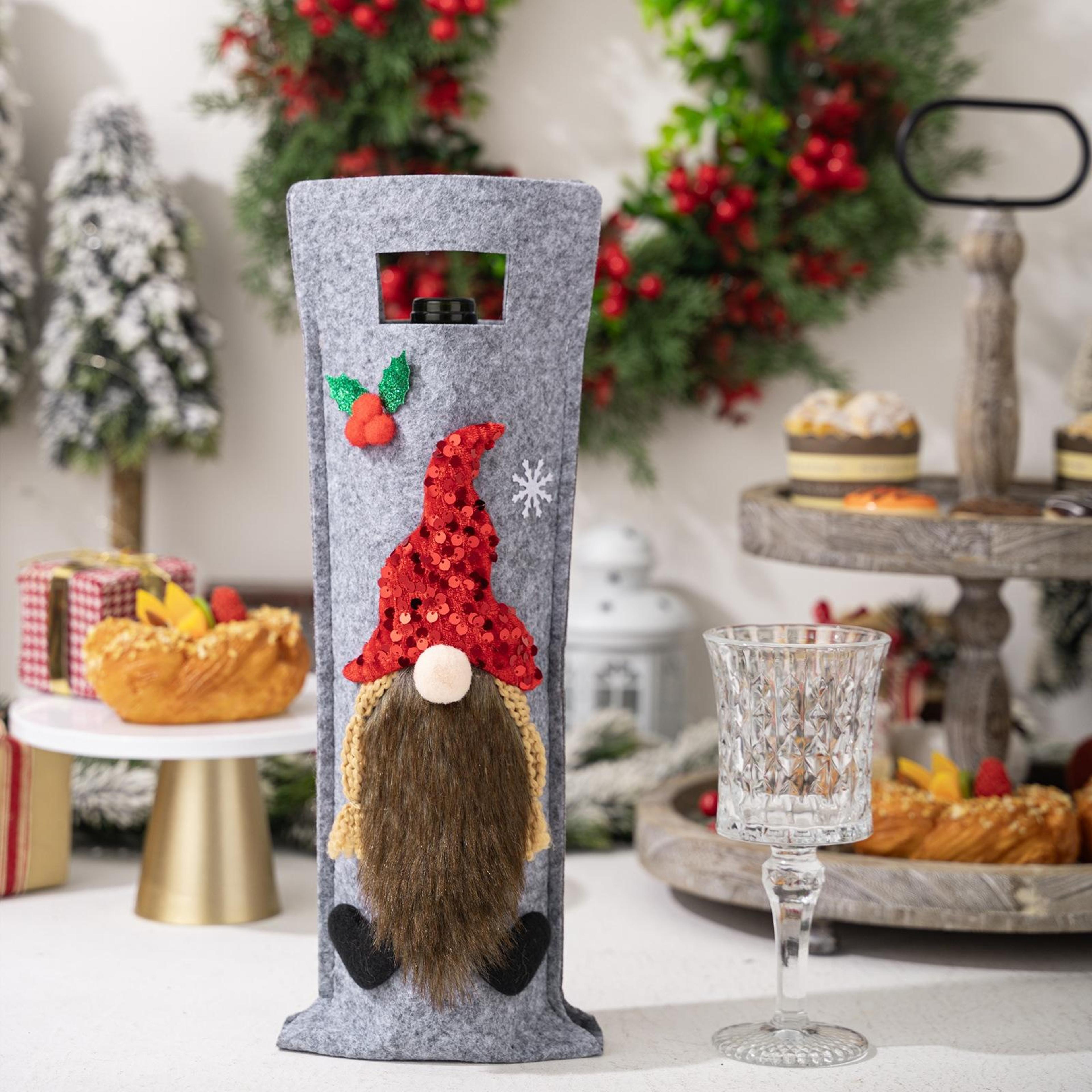 festive christmas wine bottle cover non woven wine bottle gift bag for holiday table decor